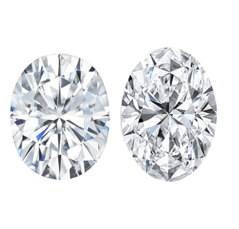 Pictured from left to right: Moissanite, Diamond