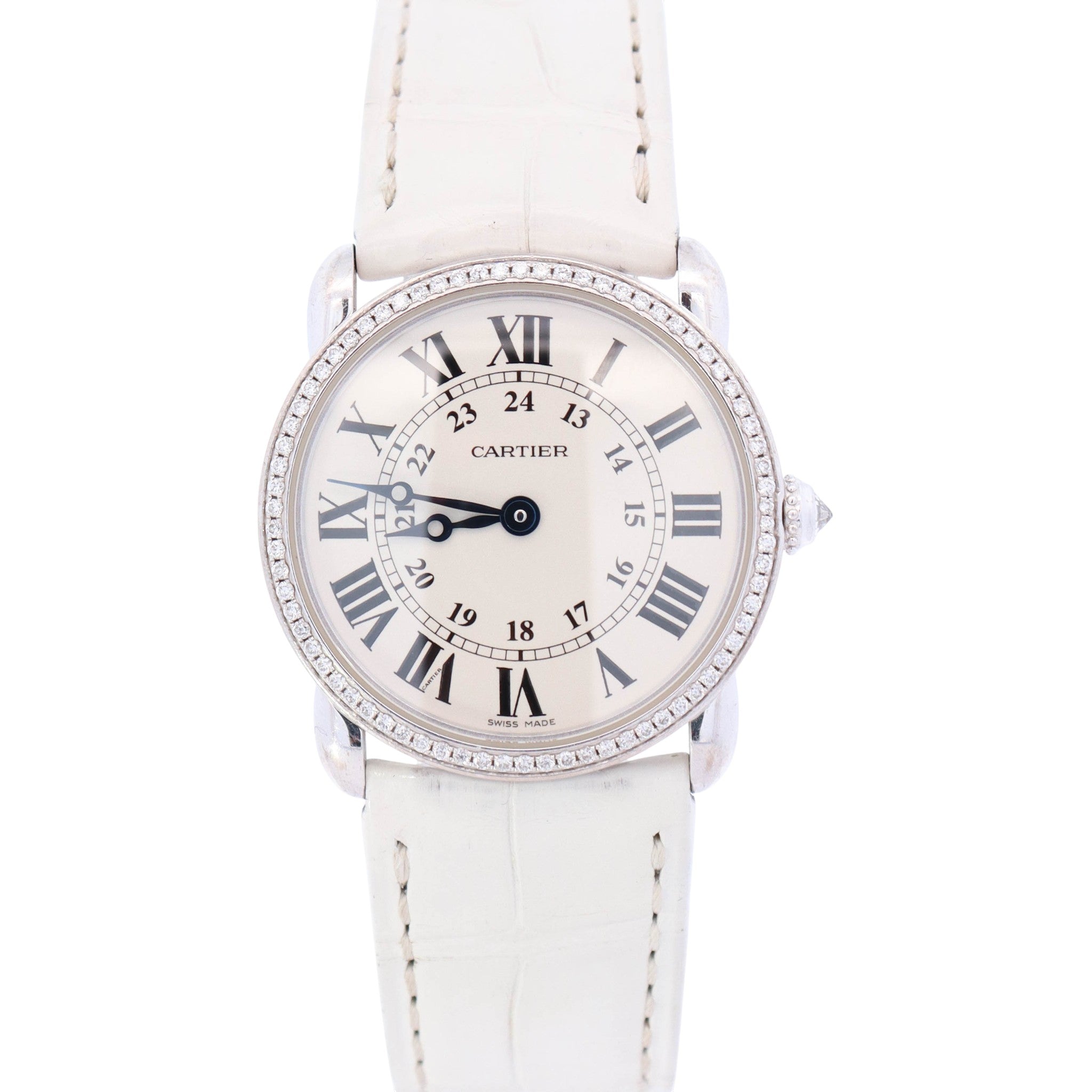 Cartier Ronde Louis 28mm 18K White Gold Ivory Roman Dial Watch Ref# WR000251