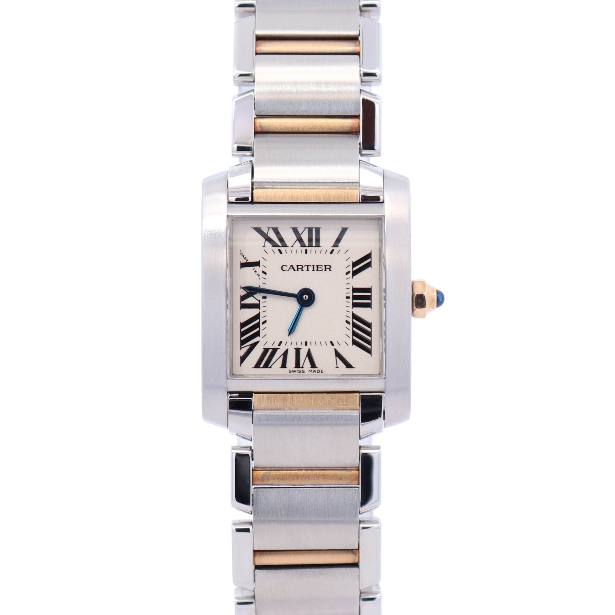 Cartier Tank Two-Tone Yellow Gold & Steel 25x20mm White Dial Watch Ref# W51007Q4 - Happy Jewelers Fine Jewelry Lifetime Warranty