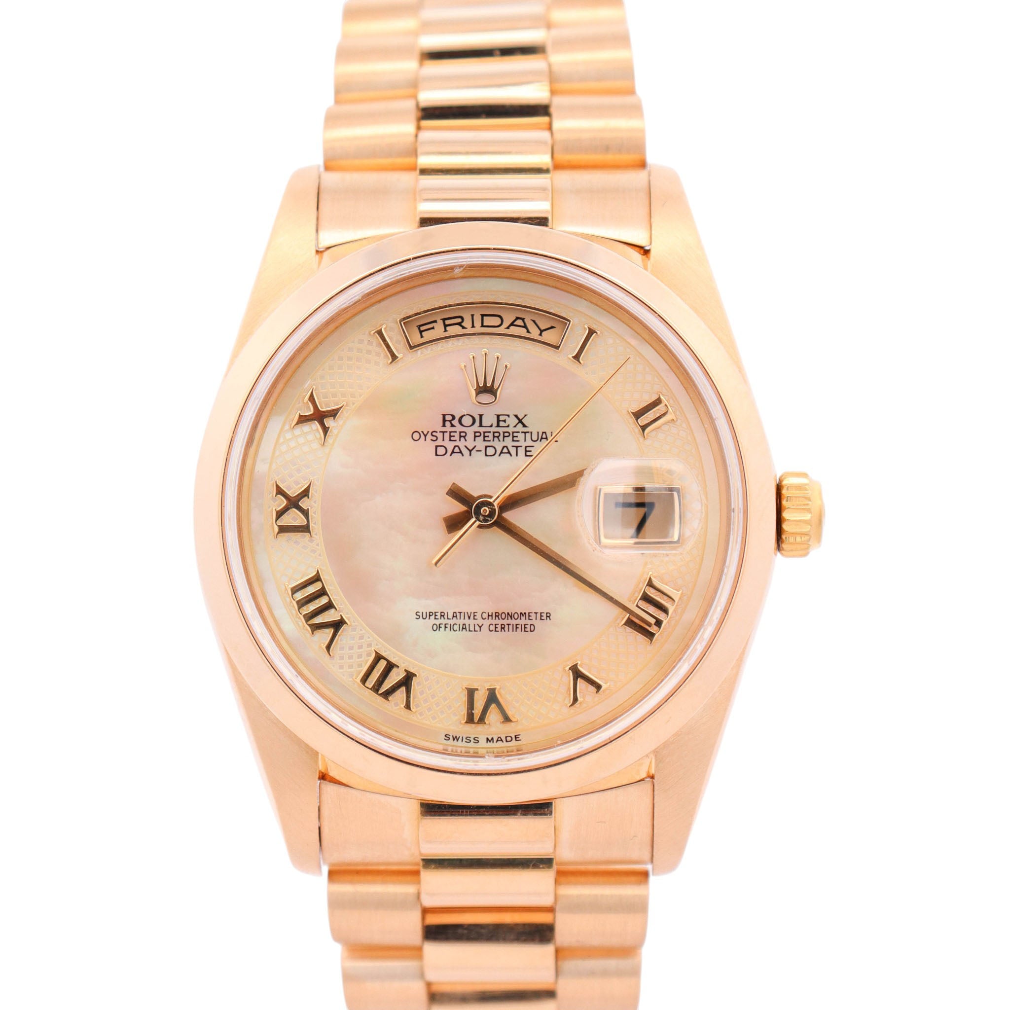 Rolex Day-Date 36mm Champagne MOP Roman Dial Watch Ref# 18208