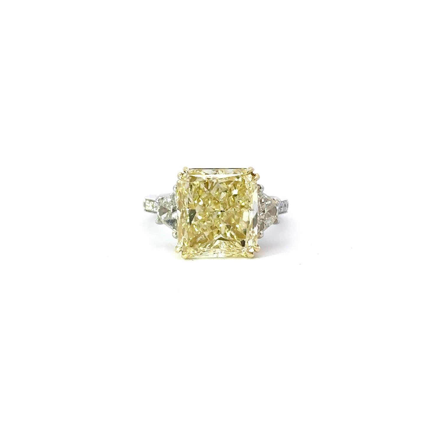 8.04 Carat Fancy Yellow Radiant Natural Diamond 3 Stone Engagement Ring - Happy Jewelers Fine Jewelry Lifetime Warranty