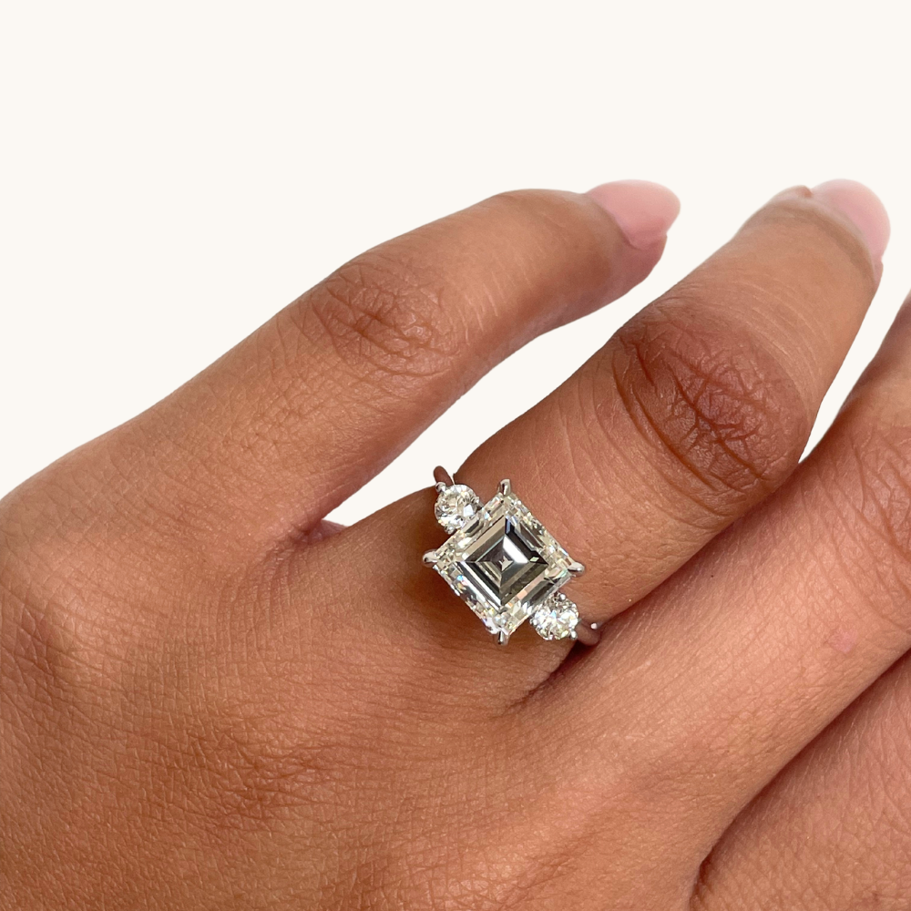 2.95 Asscher Natural Diamond 3-Stone Engagement Ring - Happy Jewelers Fine Jewelry Lifetime Warranty