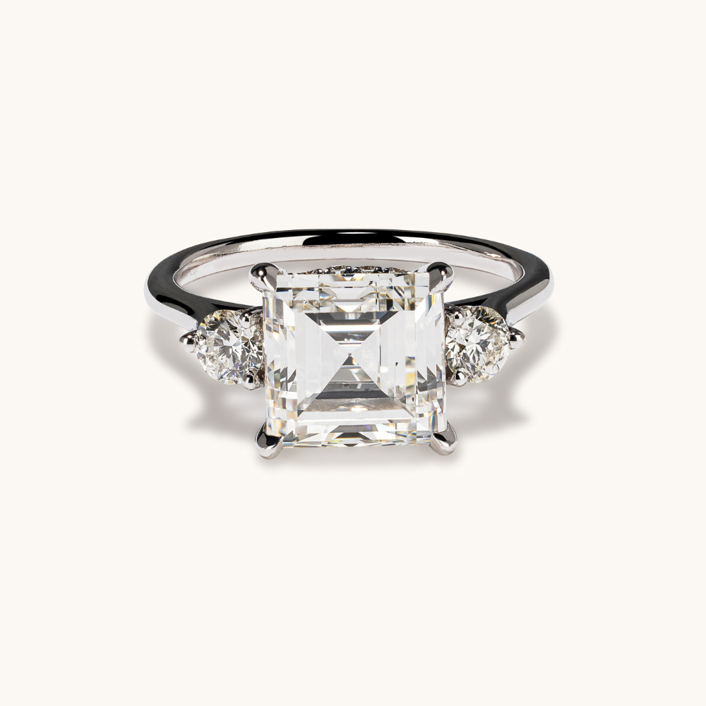 2.95 Asscher Natural Diamond 3-Stone Engagement Ring - Happy Jewelers Fine Jewelry Lifetime Warranty