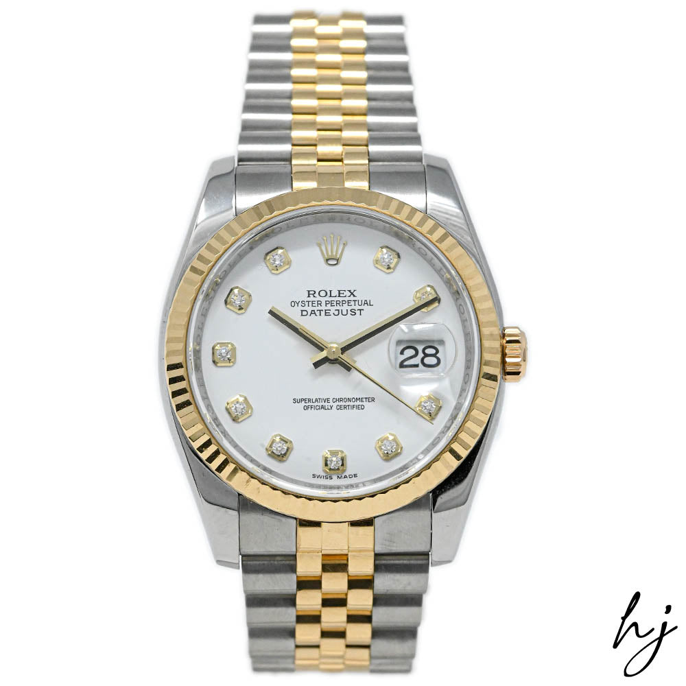 Rolex Datejust Yellow Gold & Steel White Diamond Dial Watch Reference #: 116233 - Happy Jewelers Fine Jewelry Lifetime Warranty