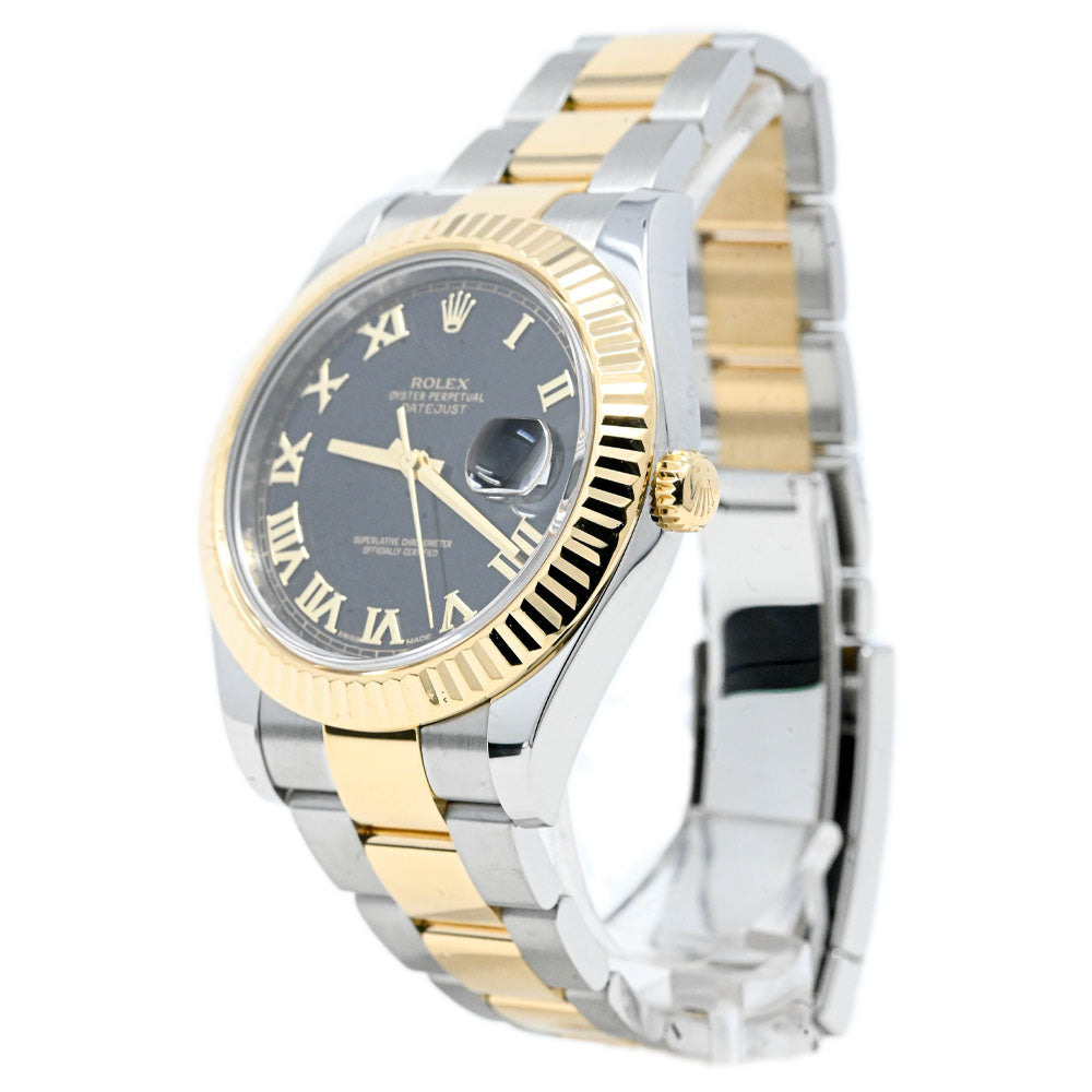 Rolex Datejust 41mm Yellow Gold & Stainless Steel Black Roman Dial Watch Reference# 116333 - Happy Jewelers Fine Jewelry Lifetime Warranty