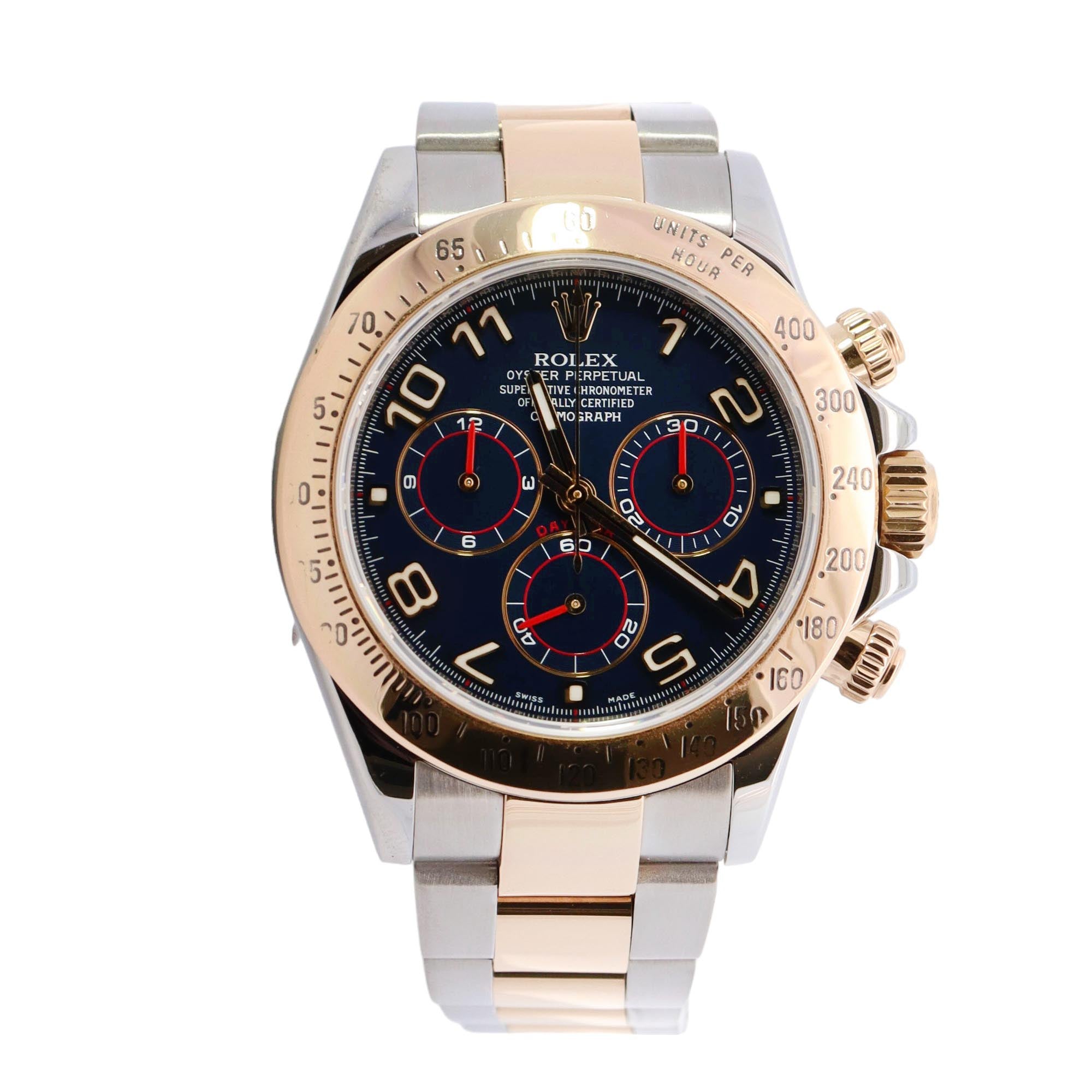 Rolex Daytona 40mm Yellow Gold & Stainless Steel Navy Chronograph Arabic Dial Watch Reference# 116523 - Happy Jewelers Fine Jewelry Lifetime Warranty