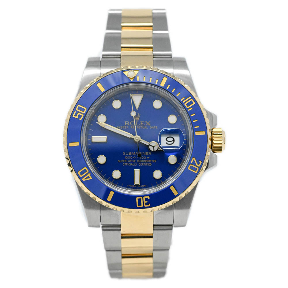 Rolex Submariner Two Tone Stainless Steel & Yellow Gold 40mm Blue Dot Dial Watch Reference #: 116613LB - Happy Jewelers Fine Jewelry Lifetime Warranty