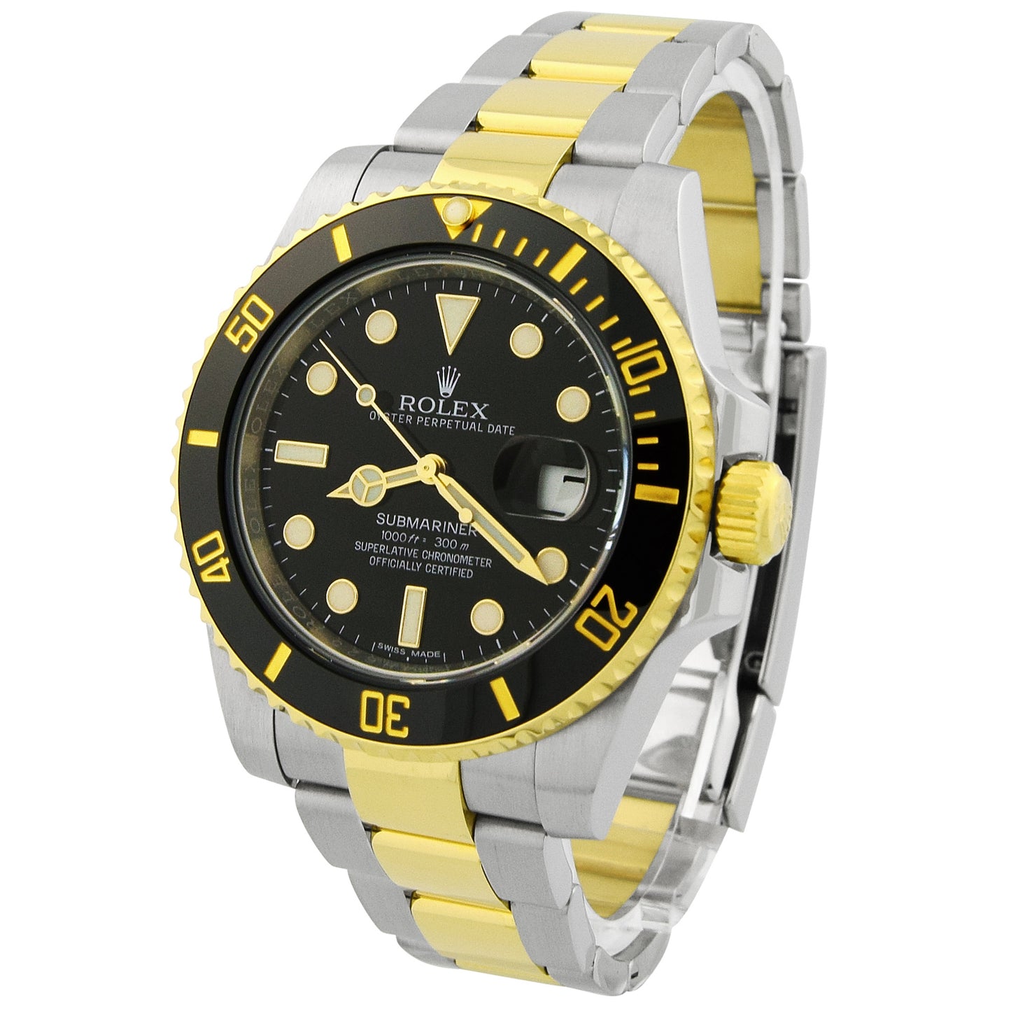 Rolex Submariner Two Tone Stainless Steel & Yellow Gold 40mm Black Dot Dial Watch Reference #: 116613LN