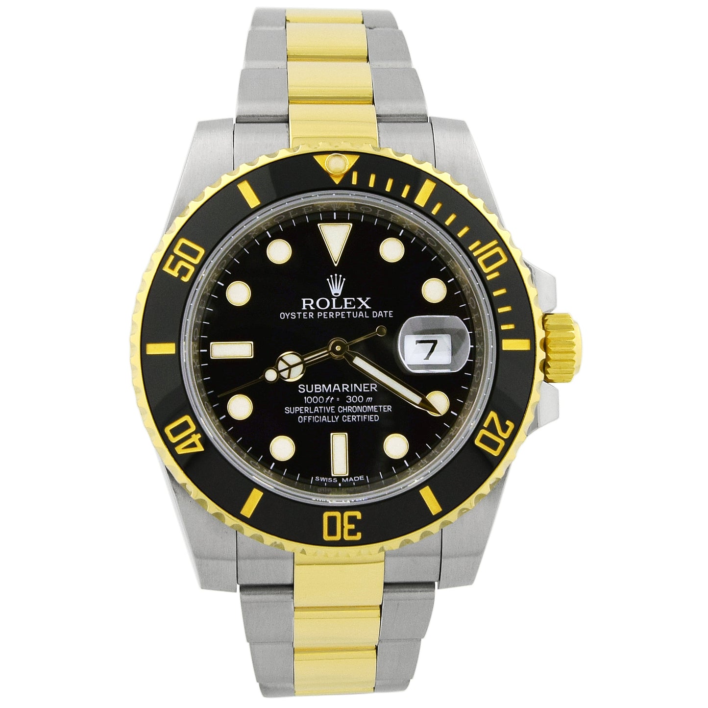Rolex Submariner Two Tone Stainless Steel & Yellow Gold 40mm Black Dot Dial Watch Reference #: 116613LN