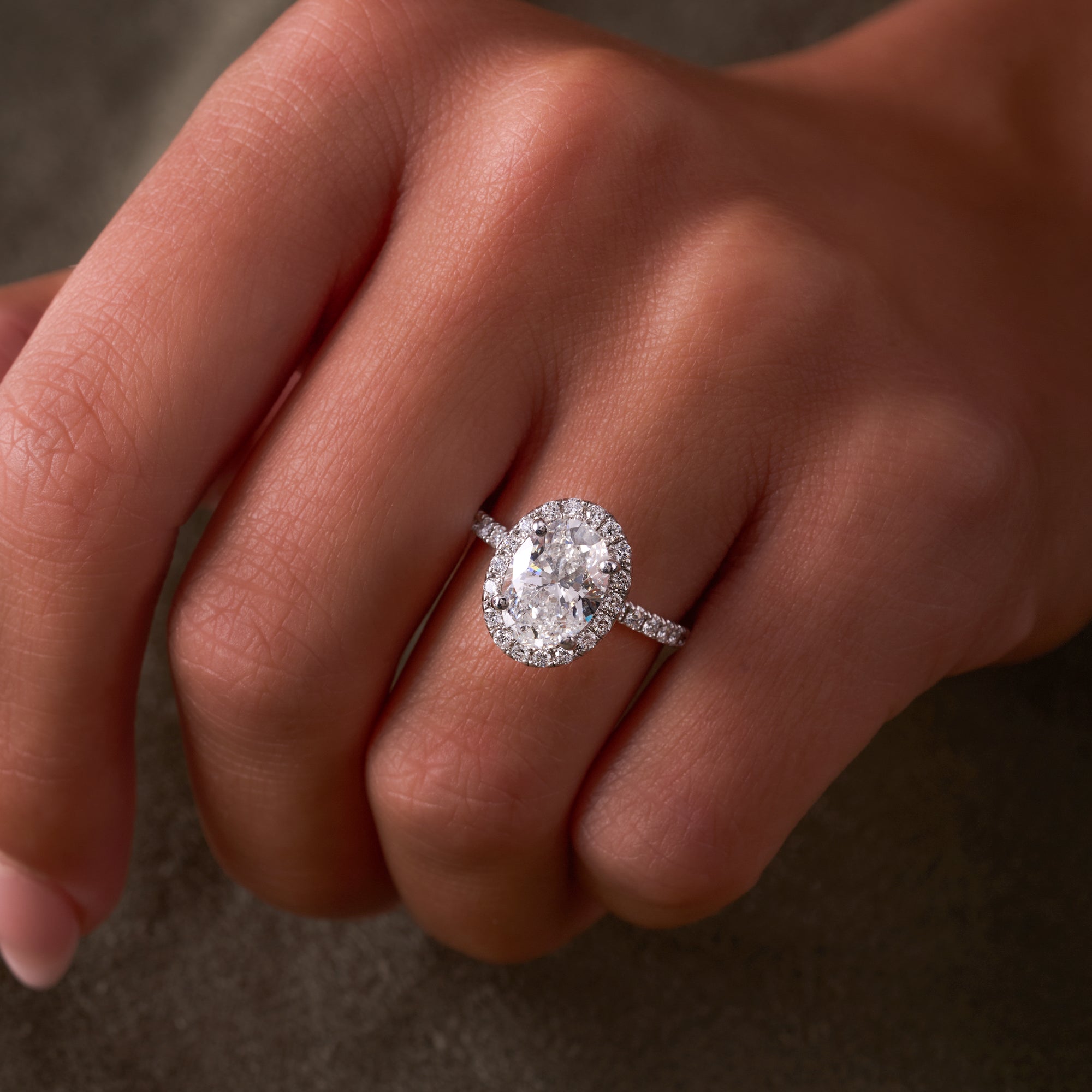2.03 Oval Natural Diamond Engagement Ring with Scalloped Halo