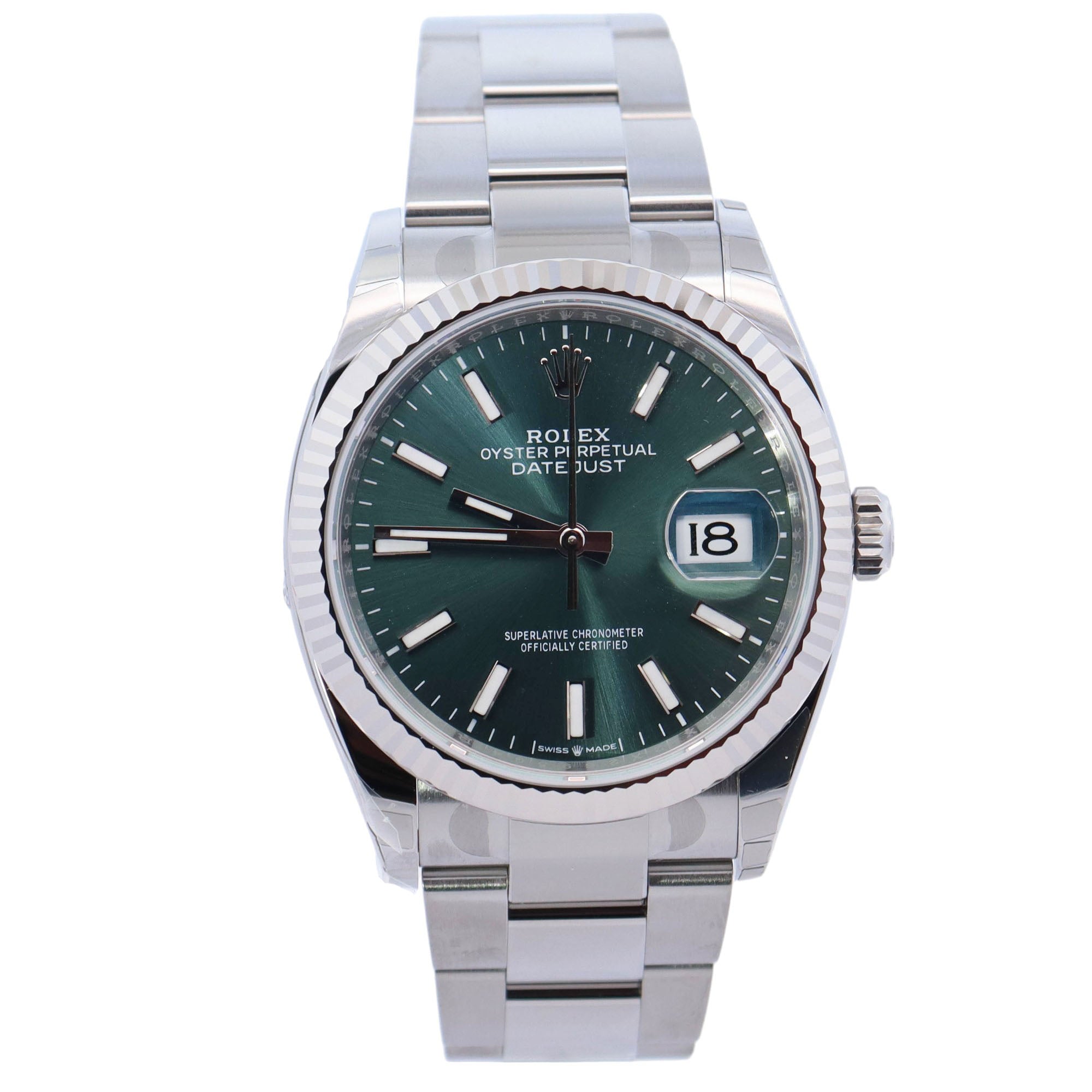 Rolex Datejust Stainless Steel 36mm Mint Green Stick Dial Watch Reference# 126234 - Happy Jewelers Fine Jewelry Lifetime Warranty