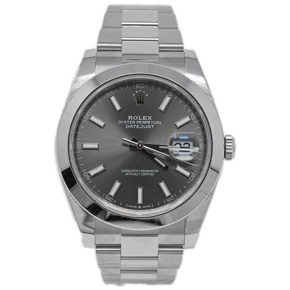Rolex Datejust Stainless Steel 41mm Rhodium Stick Dial Watch Reference#: 126300 - Happy Jewelers Fine Jewelry Lifetime Warranty