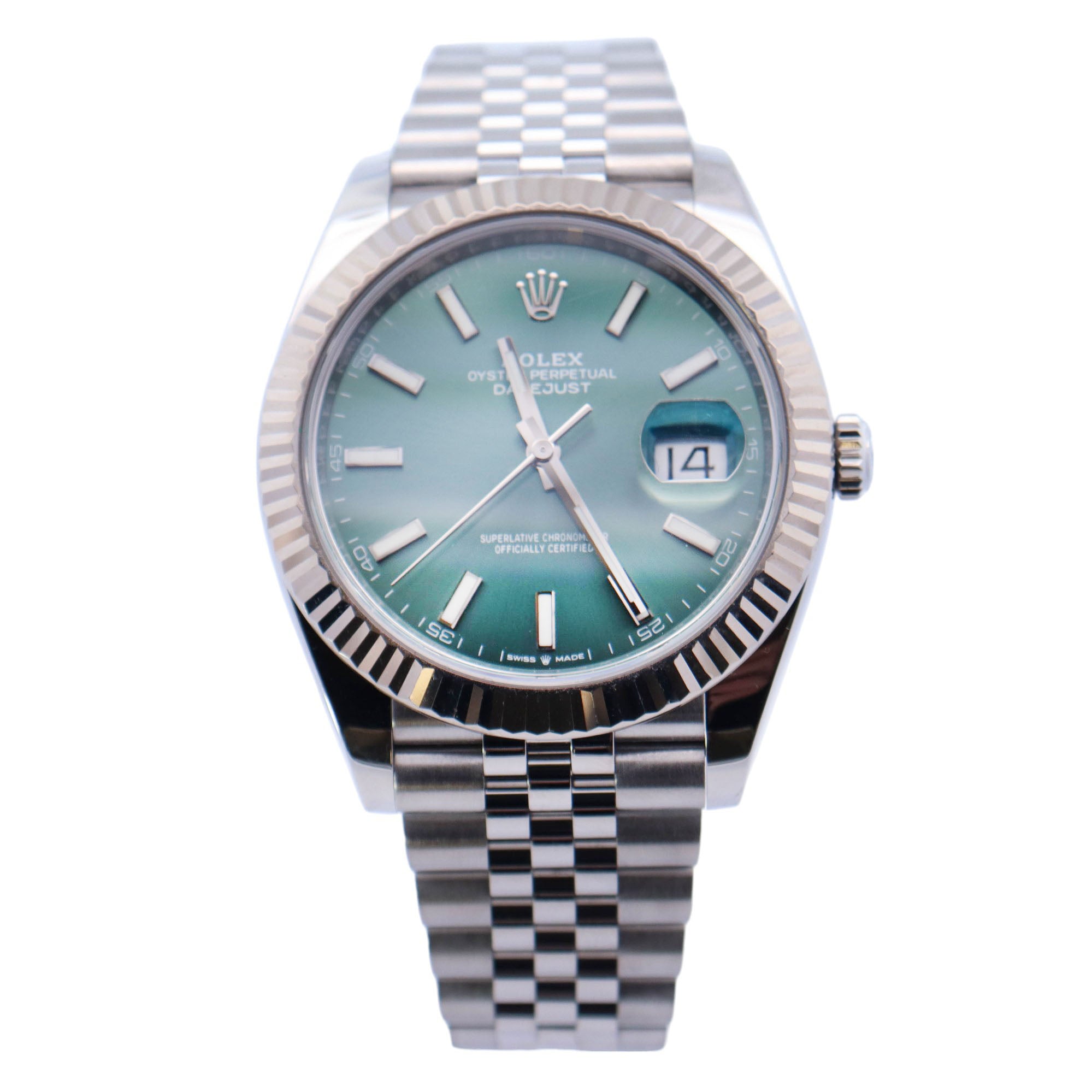 Rolex Datejust 41 Stainless Steel Olive Green Dial Watch Reference# 126334 - Happy Jewelers Fine Jewelry Lifetime Warranty
