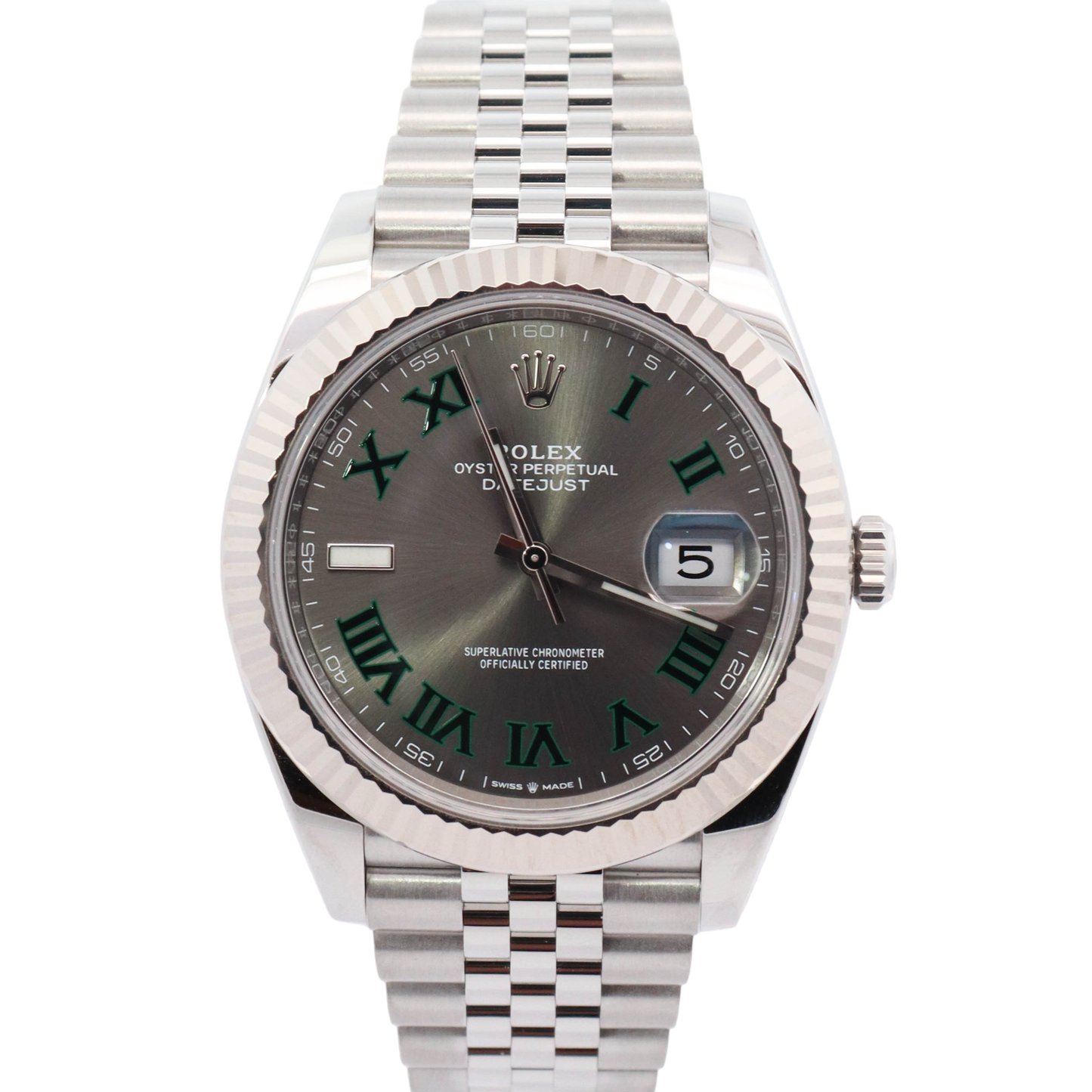 Rolex Datejust 41mm Stainless Steel Slate Grey Roman Dial Watch Reference #: 126334 - Happy Jewelers Fine Jewelry Lifetime Warranty