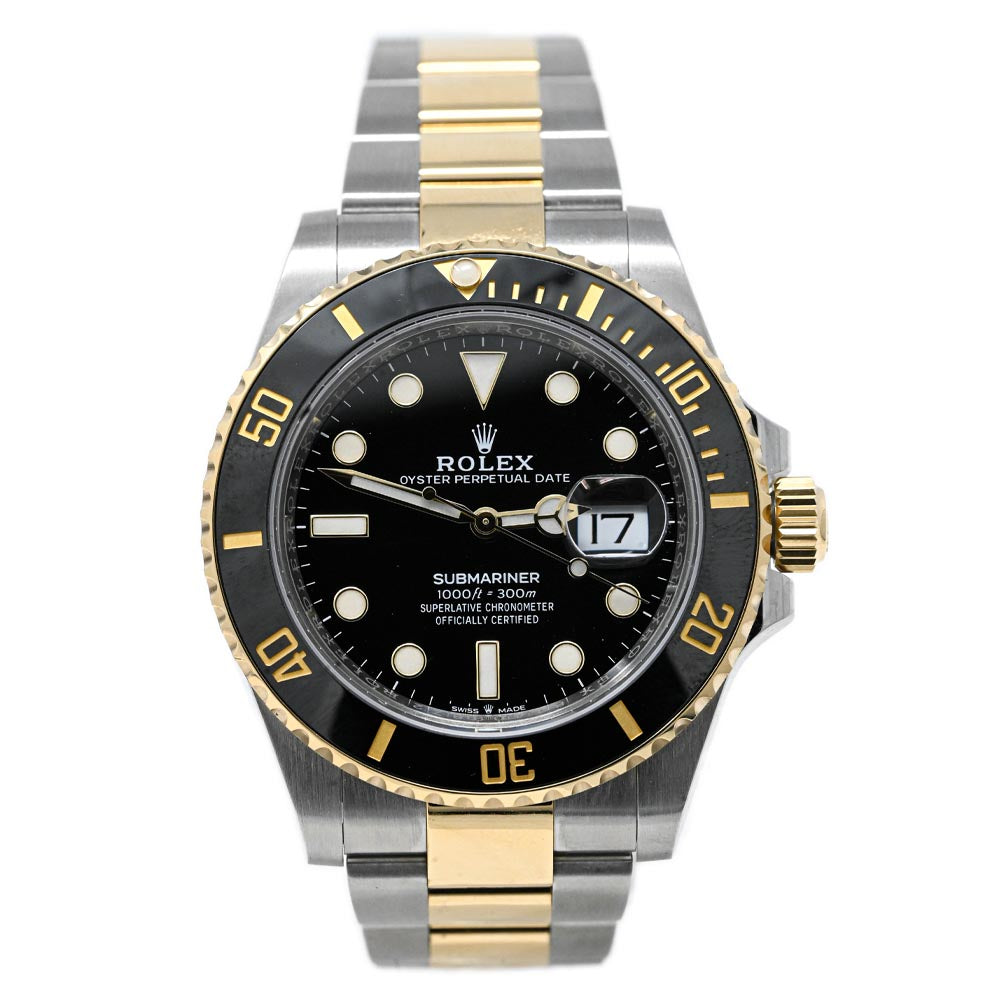 Rolex Submariner Two Tone Yellow Gold & Steel 41mm Black Dot Dial Watch Reference# 126613LN