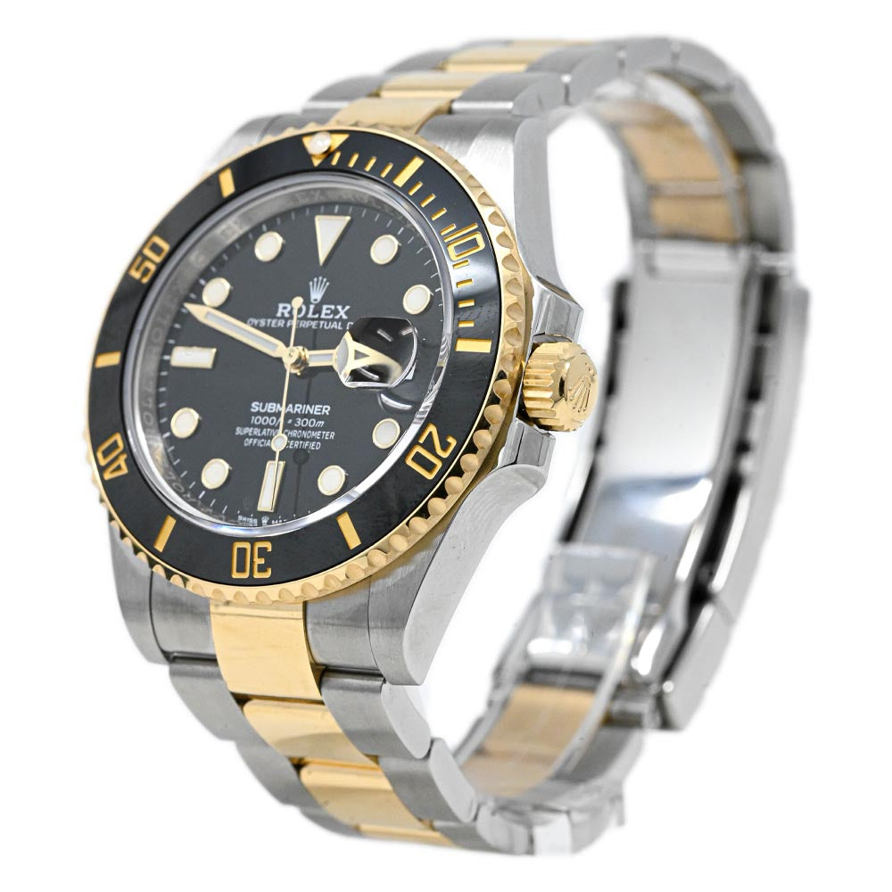 Rolex Submariner Two Tone Yellow Gold & Steel 41mm Black Dot Dial Watch Reference# 126613LN