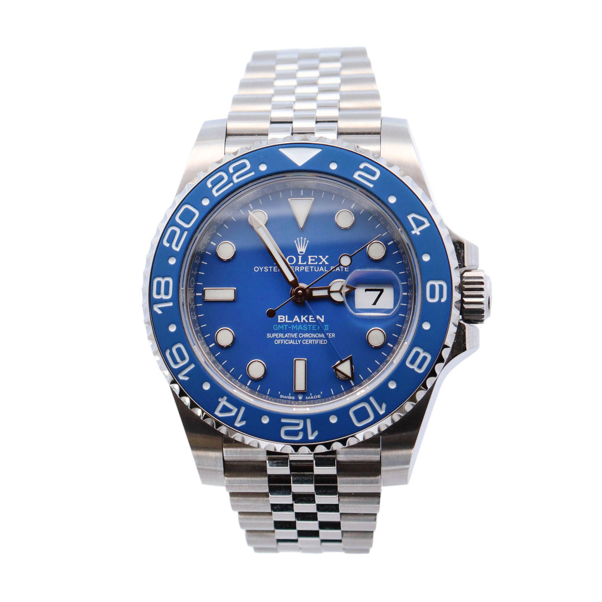 Blaken Rolex GMT Master II Stainless Steel 40mm Blue Dot Dial Watch Re Happy Jewelers