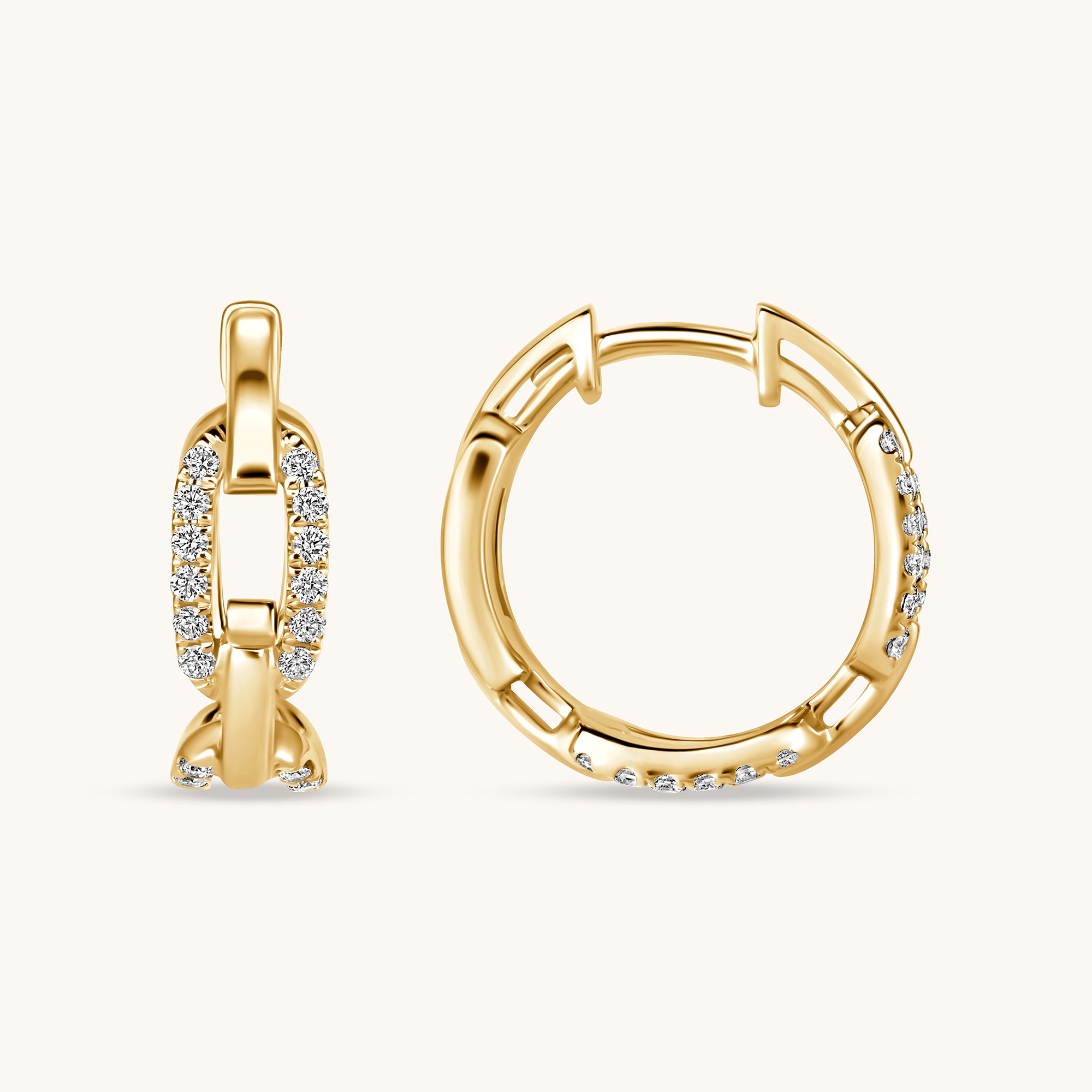 Alternating Linked Up Diamond Huggie Hoops - Happy Jewelers Fine Jewelry Lifetime Warranty