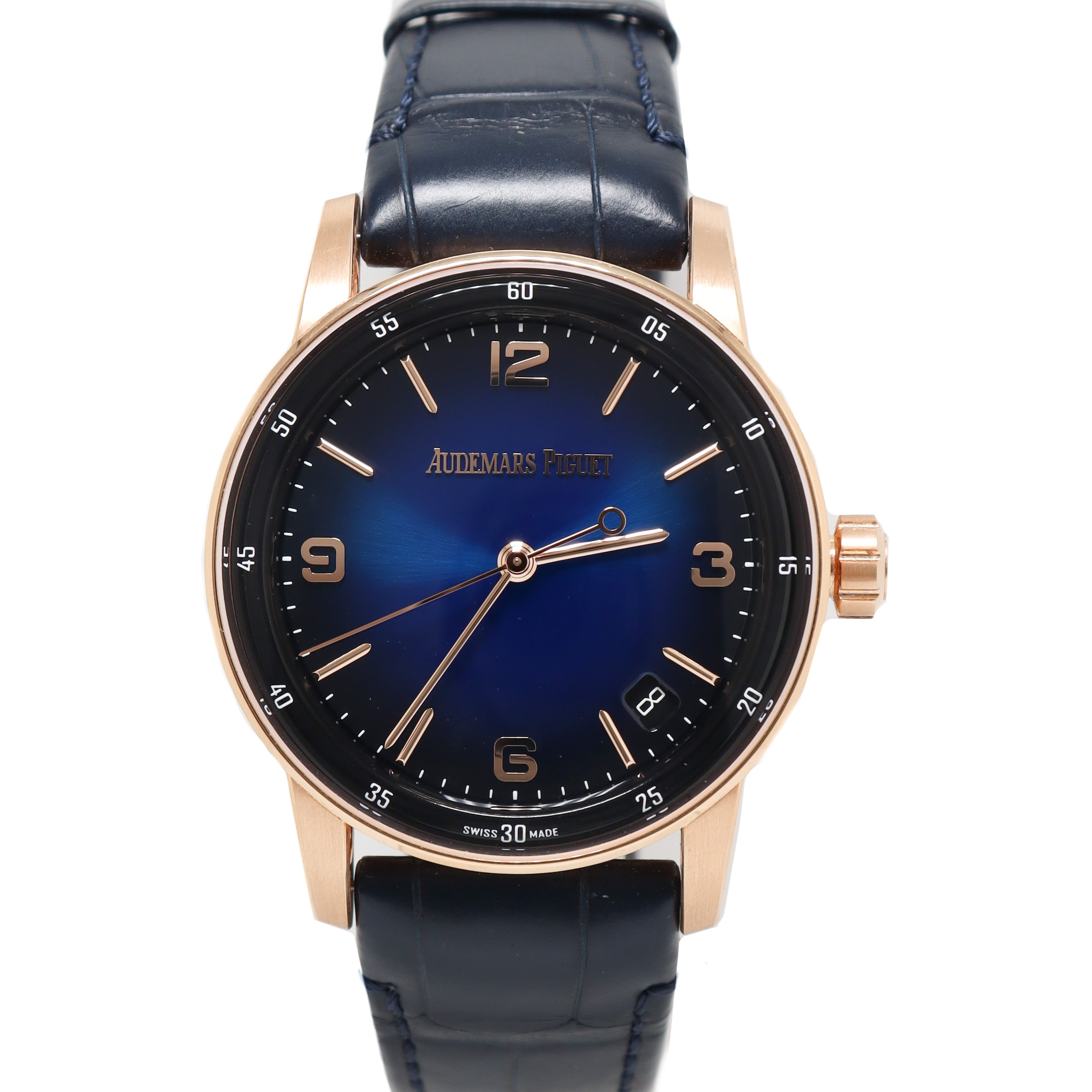 Audemars Piguet Code 11.59 Rose Gold 41mm Blue Arabic & Stick Dial Watch Reference# 15210OR.OO.A028CR.01 - Happy Jewelers Fine Jewelry Lifetime Warranty