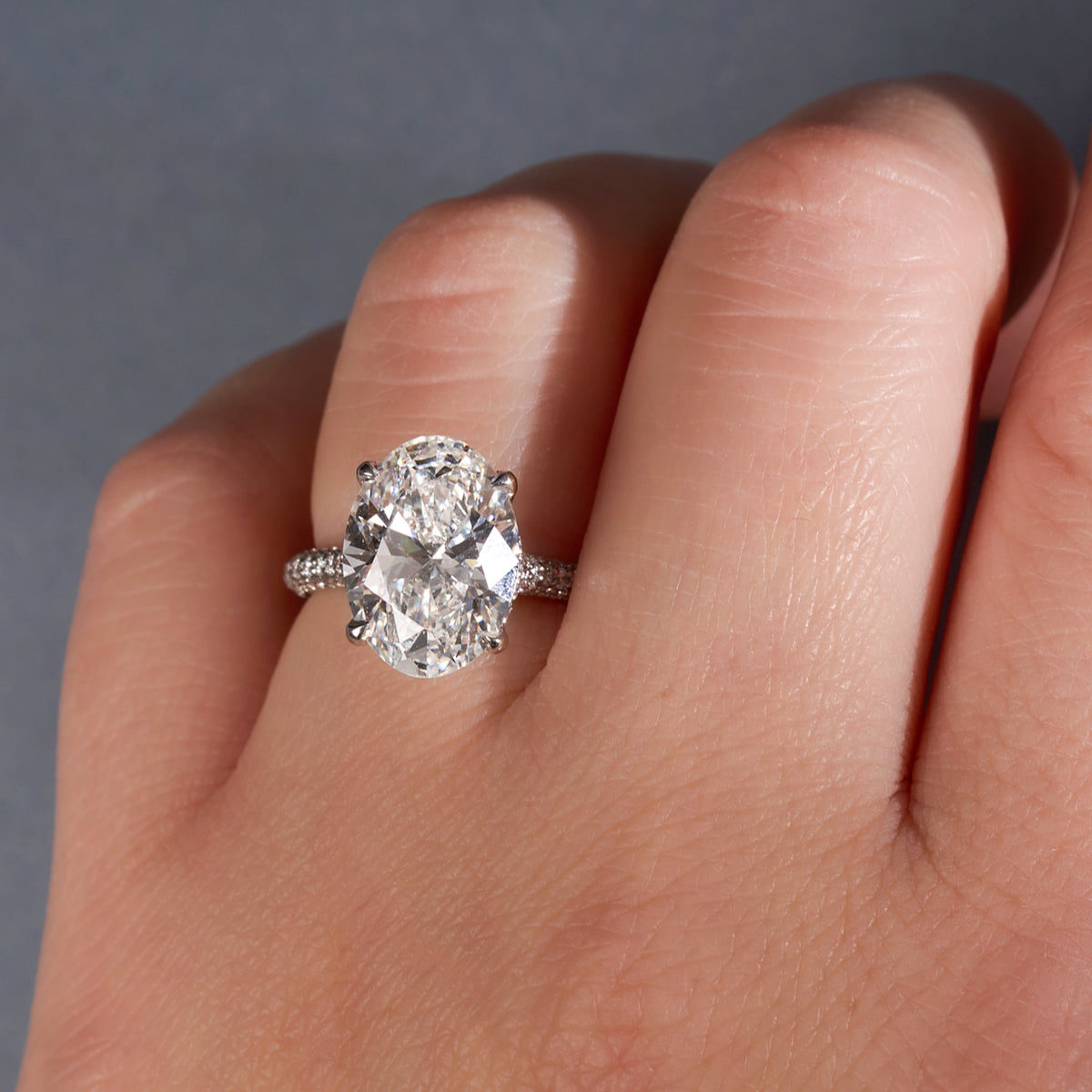 4.68 Oval Lab Diamond Engagement Ring with Pave Band