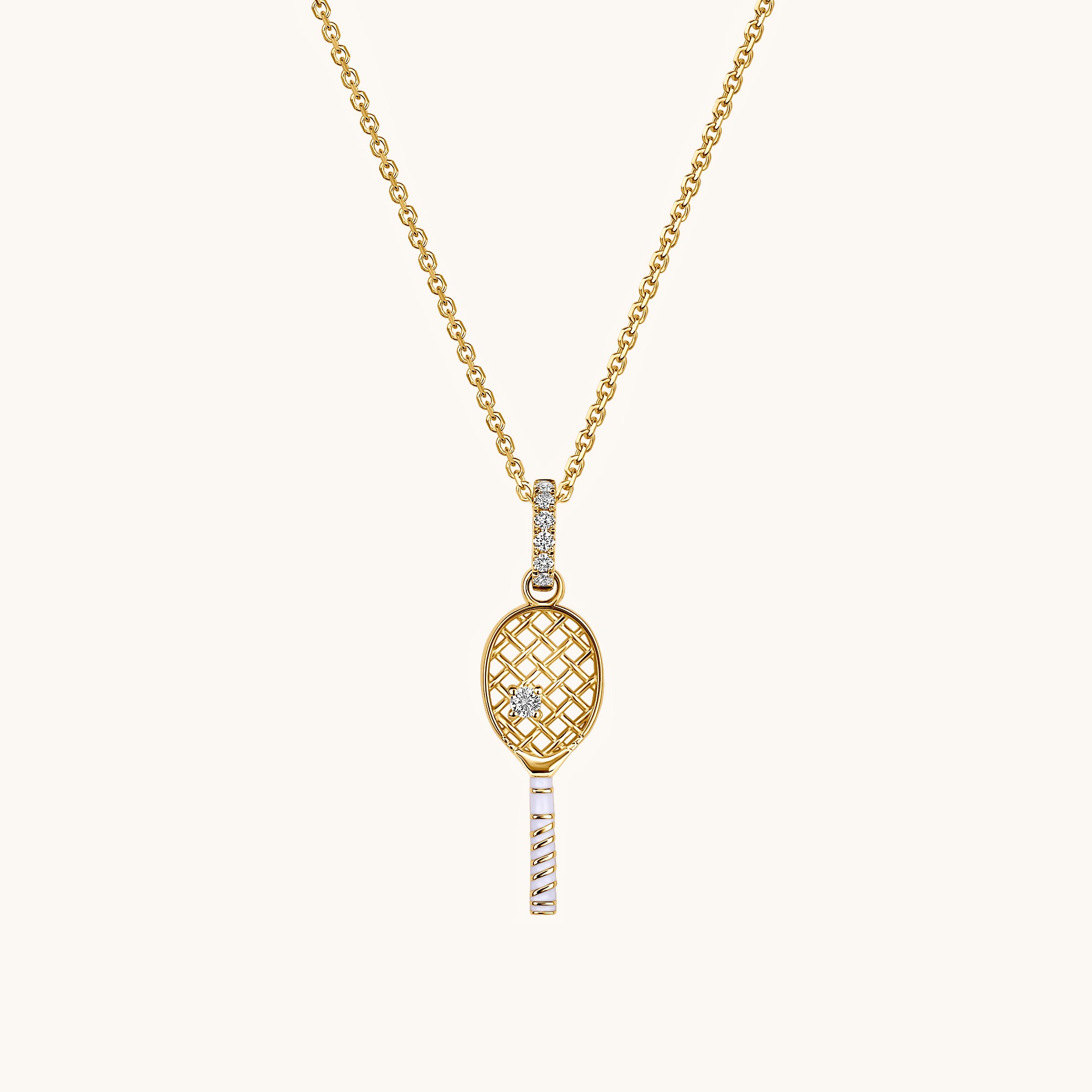 Diamond Tennis Racket Pendant Necklace