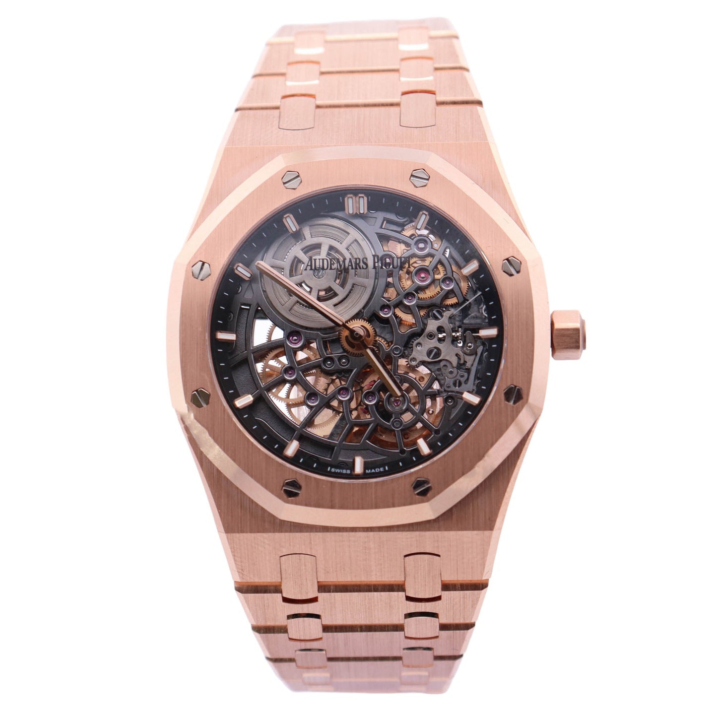 Audemars Piguet Royal Oak Jumbo Extra-Thin Openworked "50th Anniversary" Rose Gold 39mm Openwork Stcik Dial Watch Ref# 16204OR.OO.1240OR.01 - Happy Jewelers Fine Jewelry Lifetime Warranty