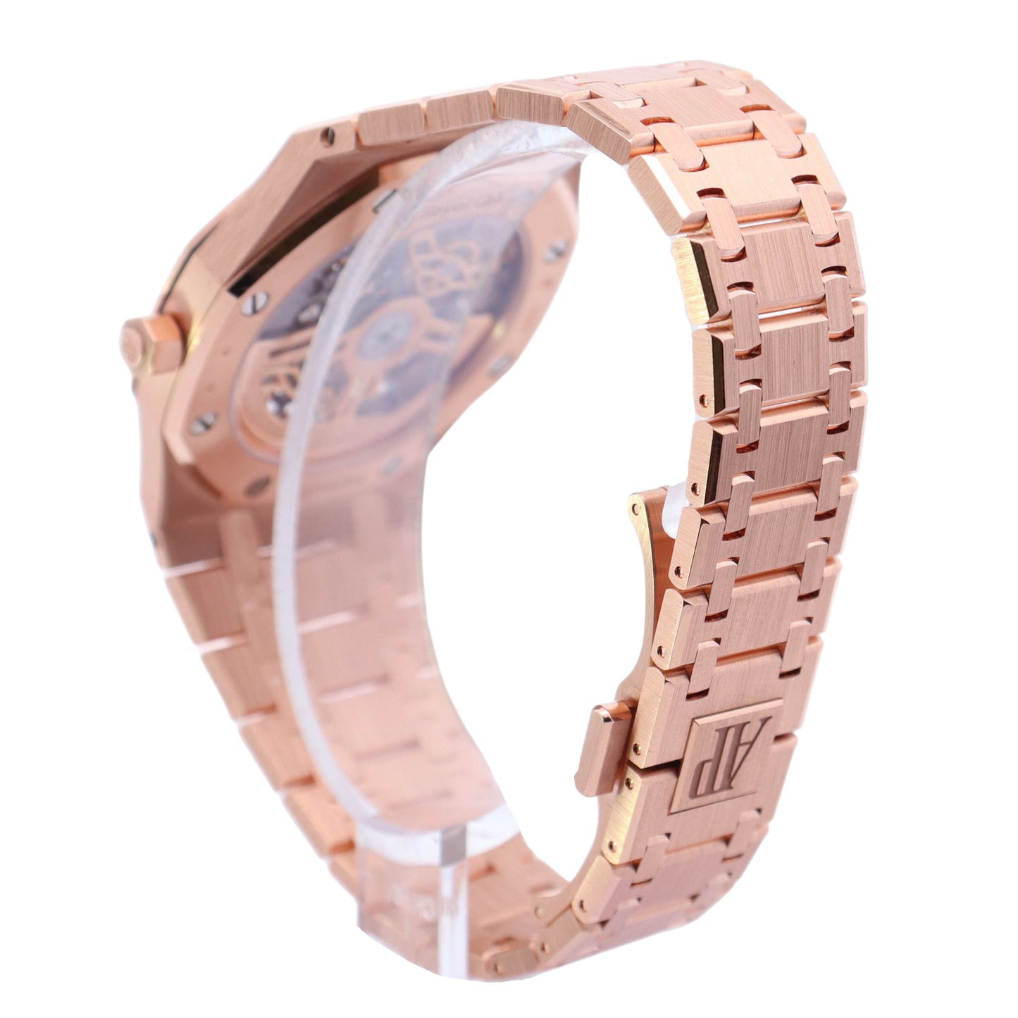 Audemars Piguet Royal Oak Jumbo Extra-Thin Openworked "50th Anniversary" Rose Gold 39mm Openwork Stcik Dial Watch Ref# 16204OR.OO.1240OR.01 - Happy Jewelers Fine Jewelry Lifetime Warranty