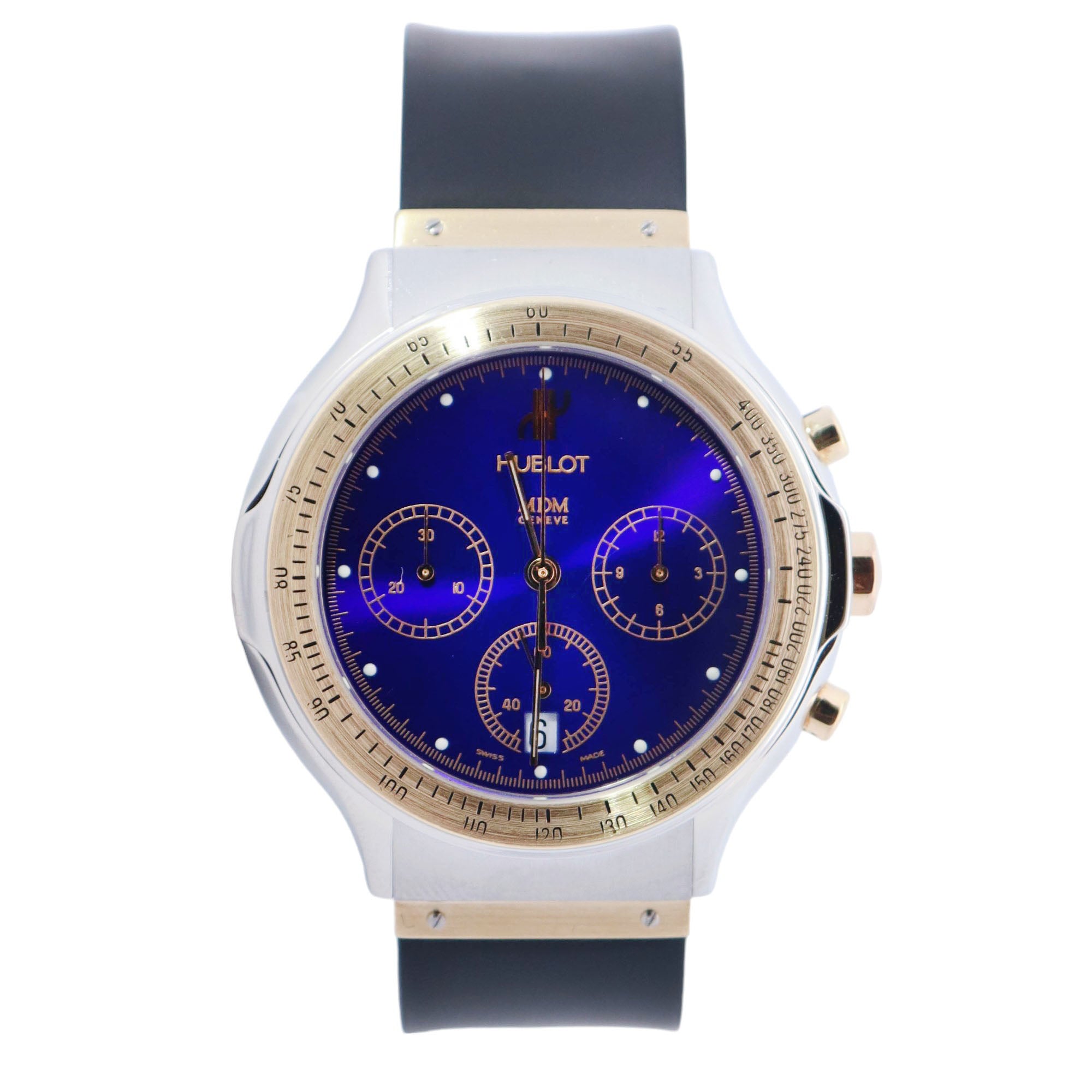 Hublot Elegant Two-Tone Stainless Steel & Yellow Gold Blue Chronograph Dial Watch Reference# 1621.2 - Happy Jewelers Fine Jewelry Lifetime Warranty
