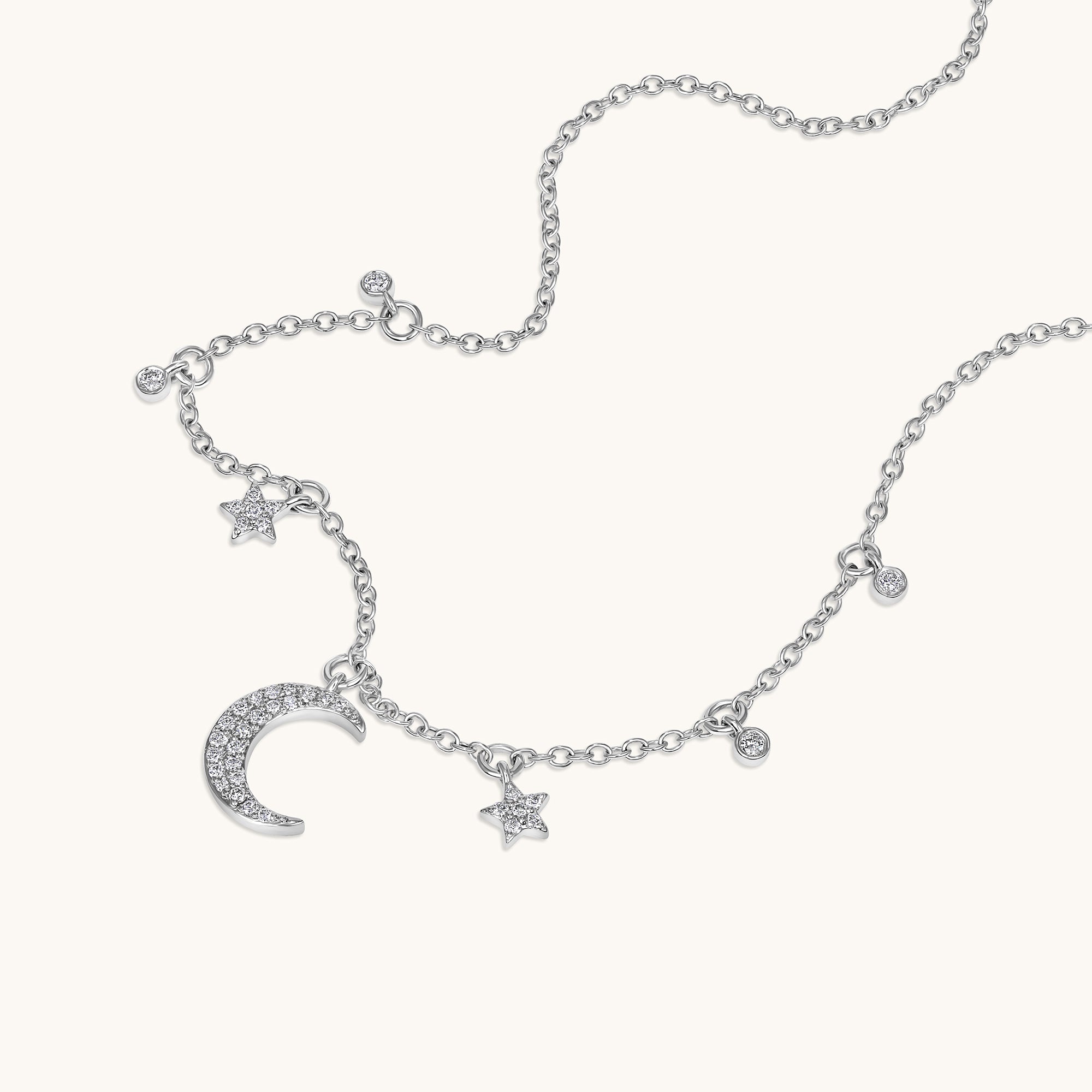 Diamond Moon and Stars Dainty Necklace