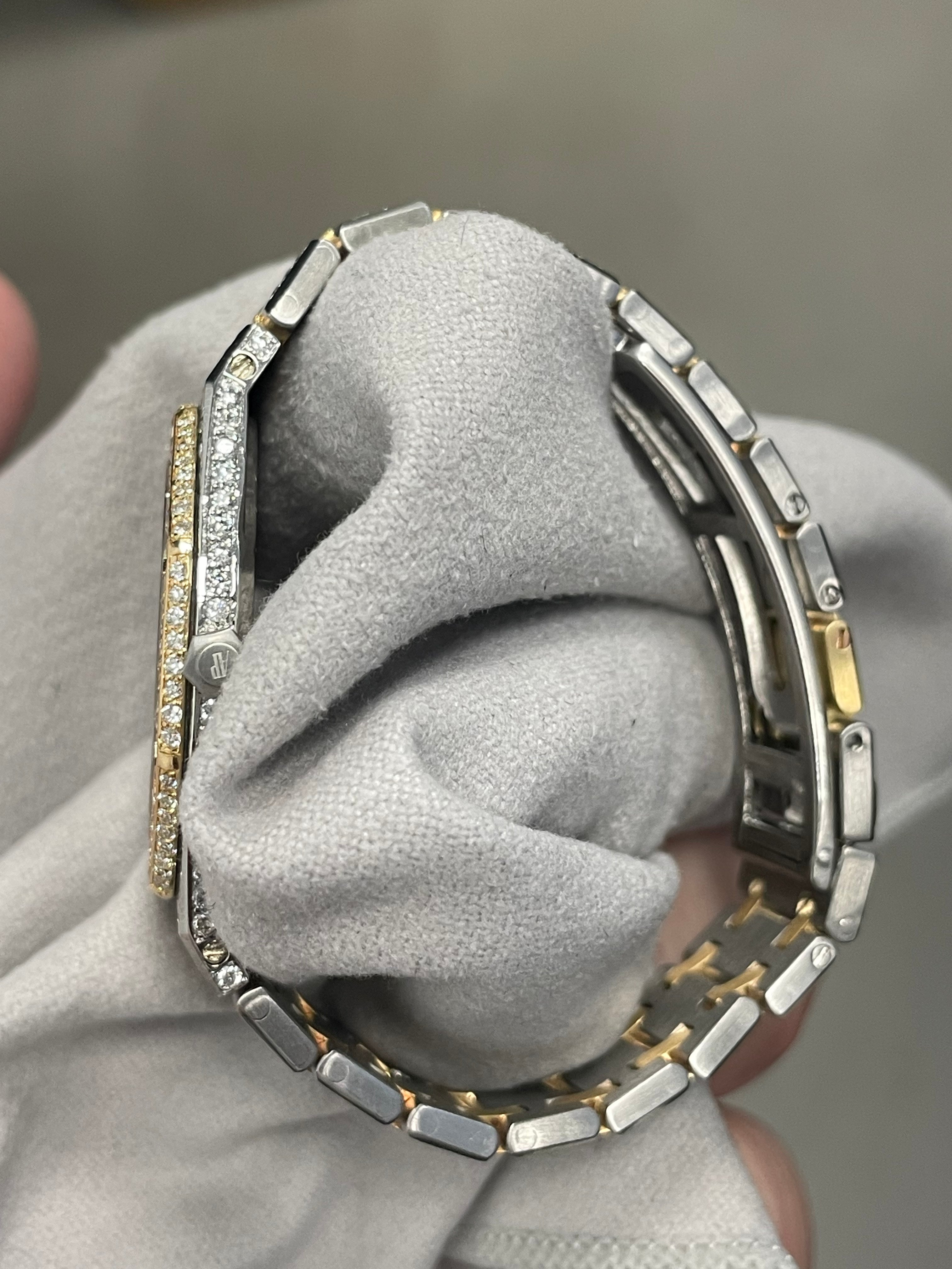 Audemars Piguet Royal Oak Two Tone 33mm Custom Iced Out White Stick Dial Watch Ref# 563036SA - Happy Jewelers Fine Jewelry Lifetime Warranty