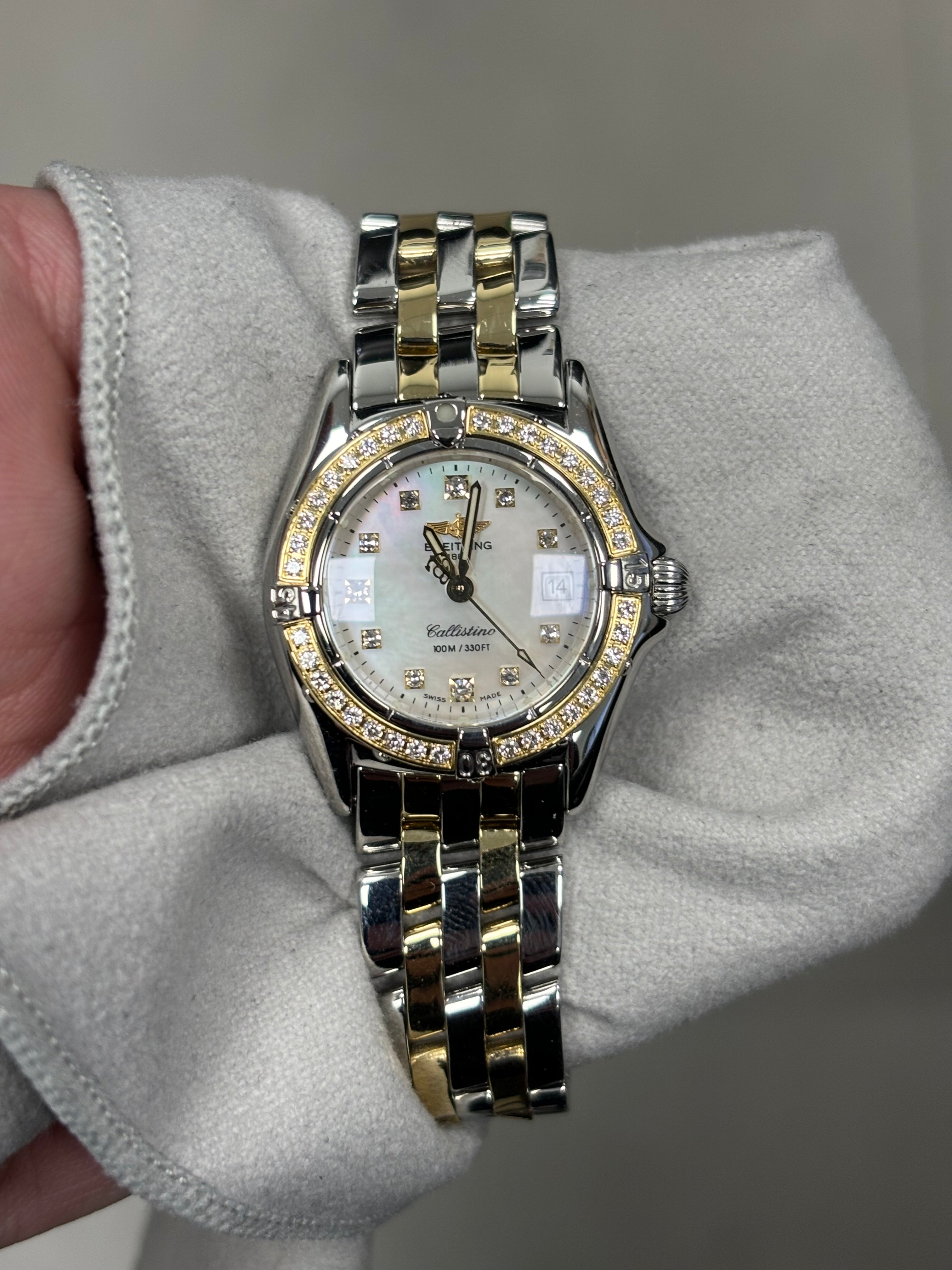 Breitling Callistino 28mm White MOP Diamond Dot Dial Watch Ref# D52345 - Happy Jewelers Fine Jewelry Lifetime Warranty