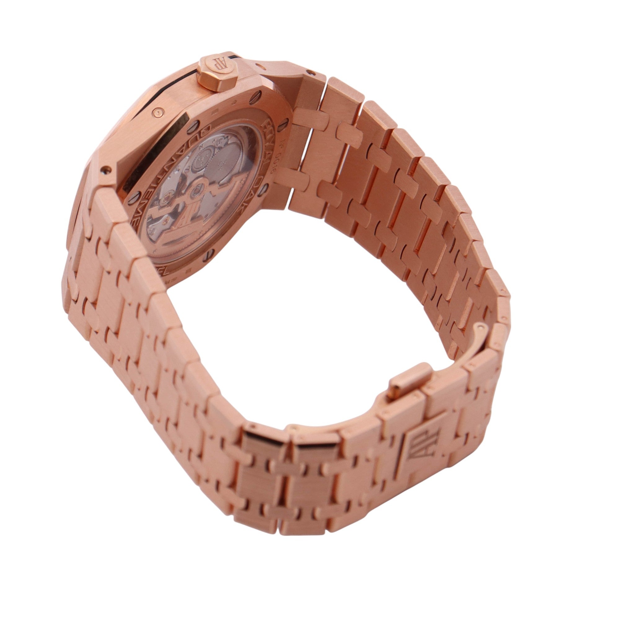 Audemars Piguet Royal Oak Perpetual Calendar Rose Gold Blue Stick Dial Watch Reference #: 26574OR.OO.1220OR.03 - Happy Jewelers Fine Jewelry Lifetime Warranty