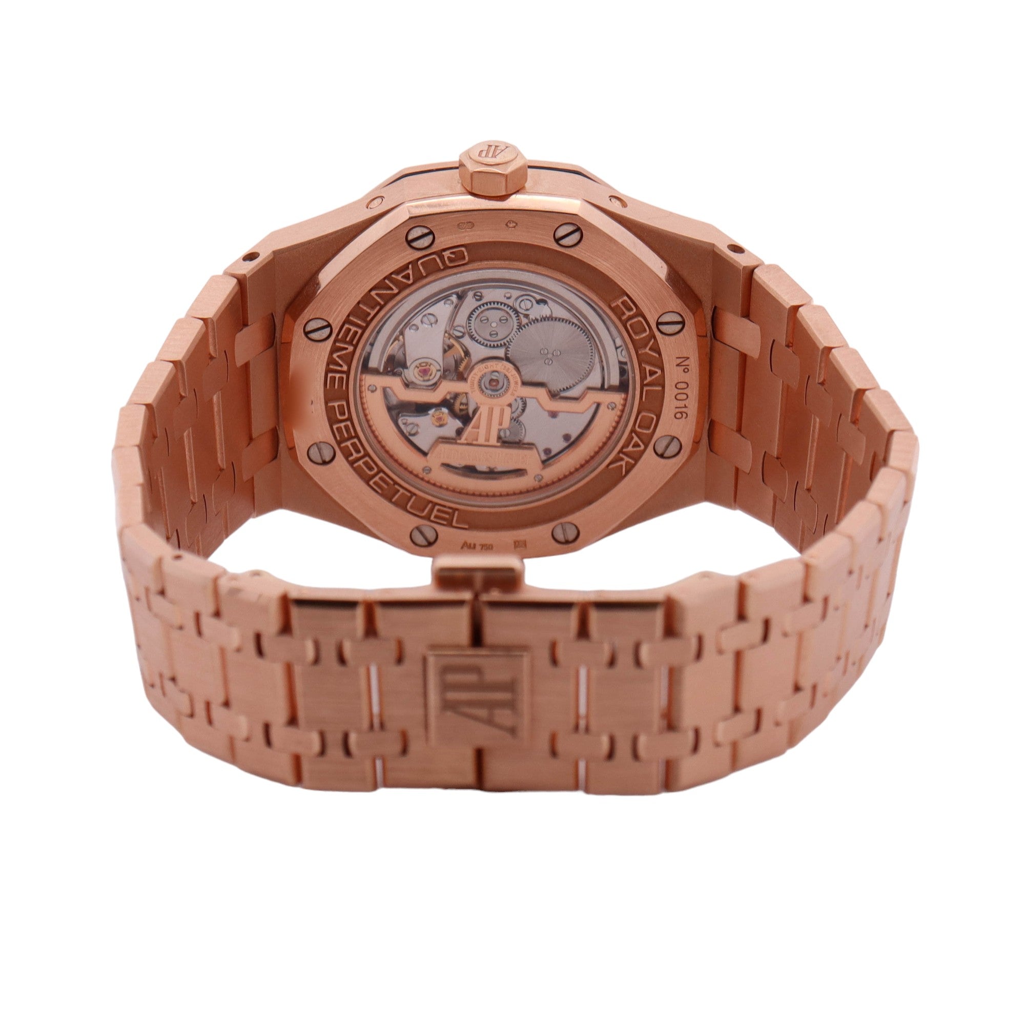 Audemars Piguet Royal Oak Perpetual Calendar Rose Gold Blue Stick Dial Watch Reference #: 26574OR.OO.1220OR.03 - Happy Jewelers Fine Jewelry Lifetime Warranty