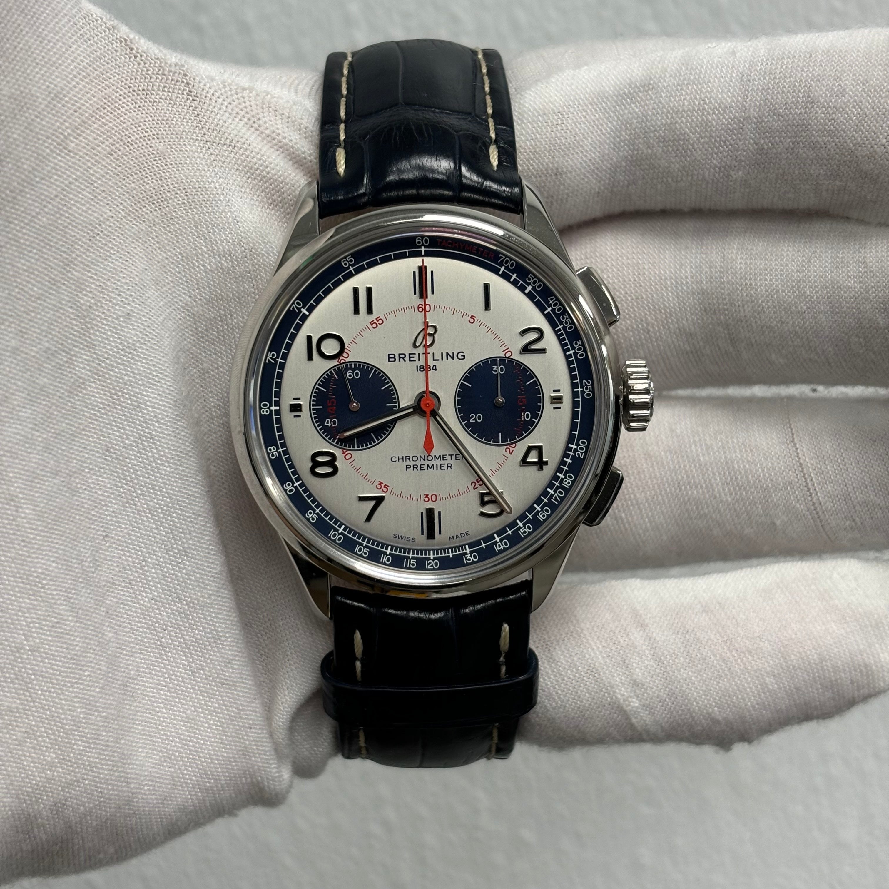 Breitling Premier Bentley Mulliner Stainless Steel 42mm Silver Chronograph Dial Watch Ref# AB0118 - Happy Jewelers Fine Jewelry Lifetime Warranty