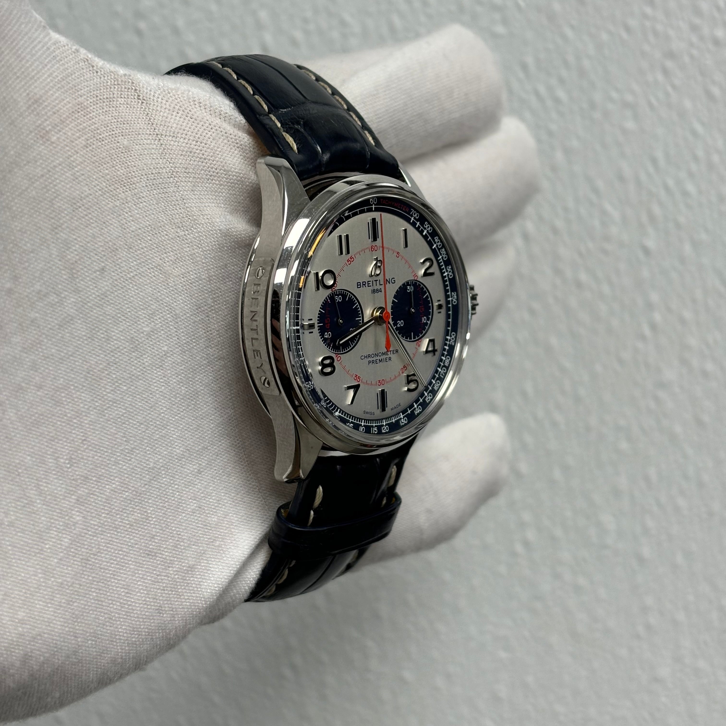 Breitling Premier Bentley Mulliner Stainless Steel 42mm Silver Chronograph Dial Watch Ref# AB0118 - Happy Jewelers Fine Jewelry Lifetime Warranty