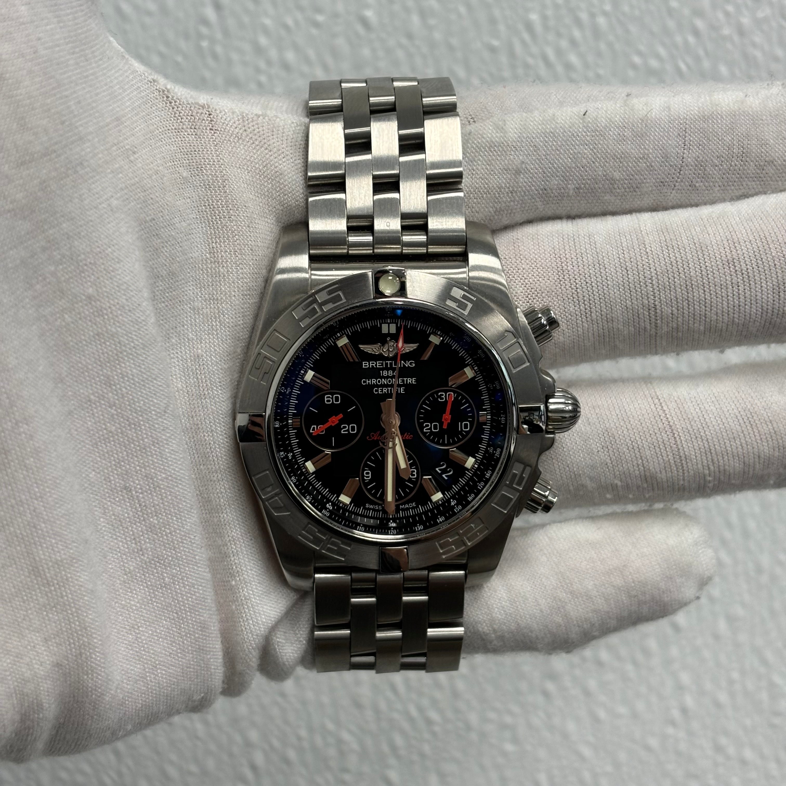 Breitling Chronomat 43mm Black Dial Watch Ref# AB0111 - Happy Jewelers Fine Jewelry Lifetime Warranty