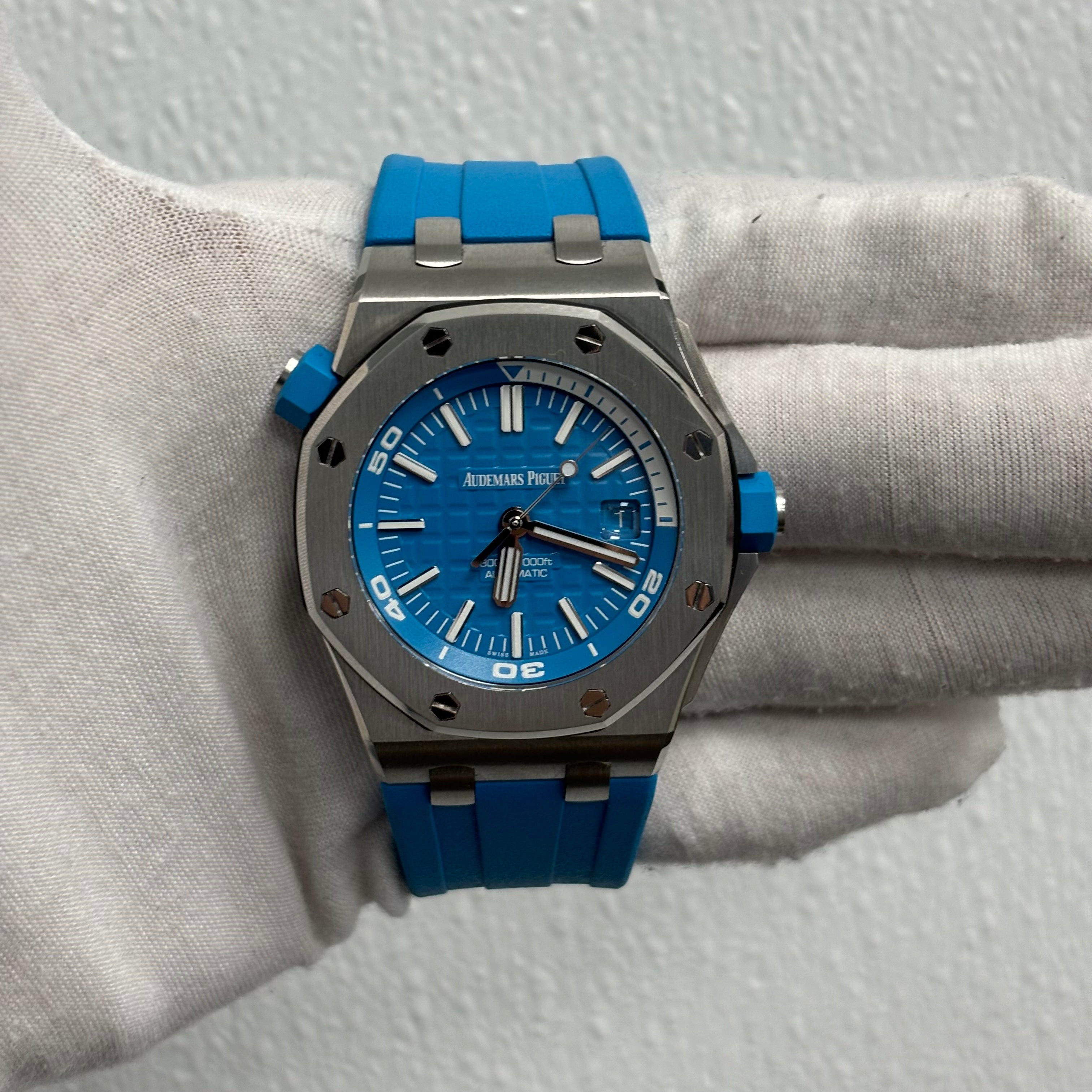 Audemars Piguet Royal Oak 42mm Turquoise Dial Ref# 15710ST.OO.A032CA.01 - Happy Jewelers Fine Jewelry Lifetime Warranty