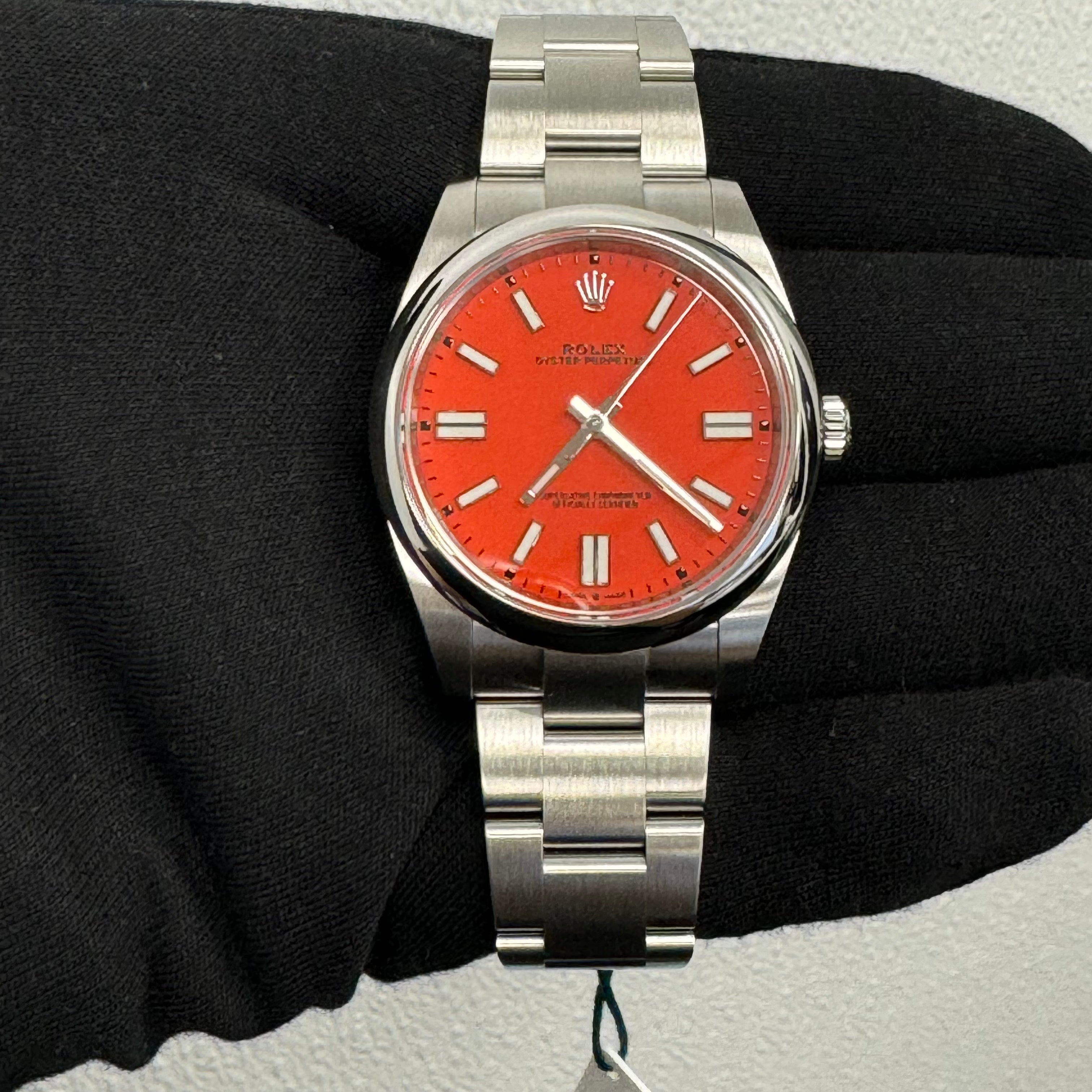 Rolex Oyster Perpetual 41mm Coral Red Dial Watch Ref# 124300 - Happy Jewelers Fine Jewelry Lifetime Warranty