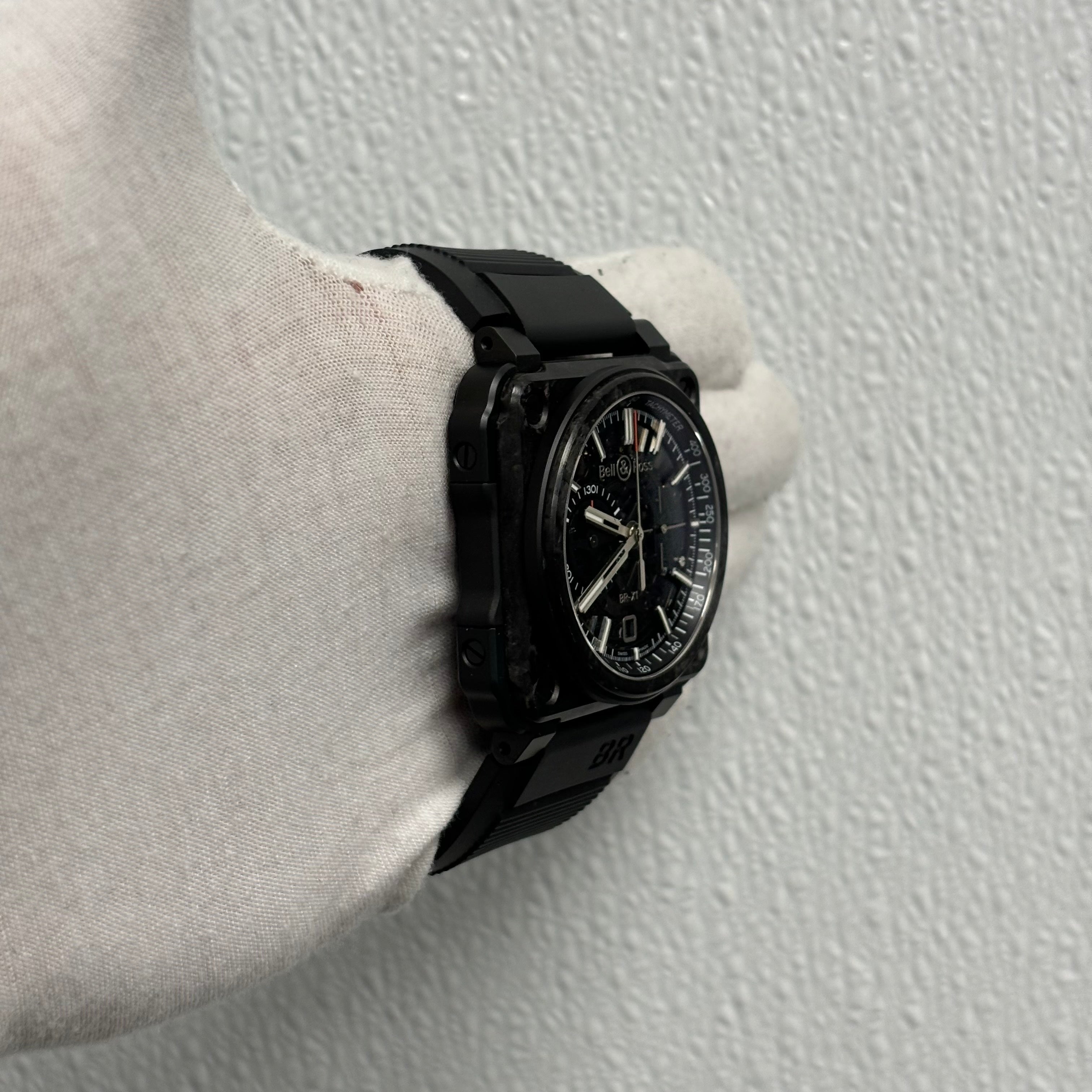 Bell & Ross BR-X1 Chronograph Forged Carbon 48mm Skeleton Stick Dial Watch Reference# BR X1-CE-CF-BLACK - Happy Jewelers Fine Jewelry Lifetime Warranty