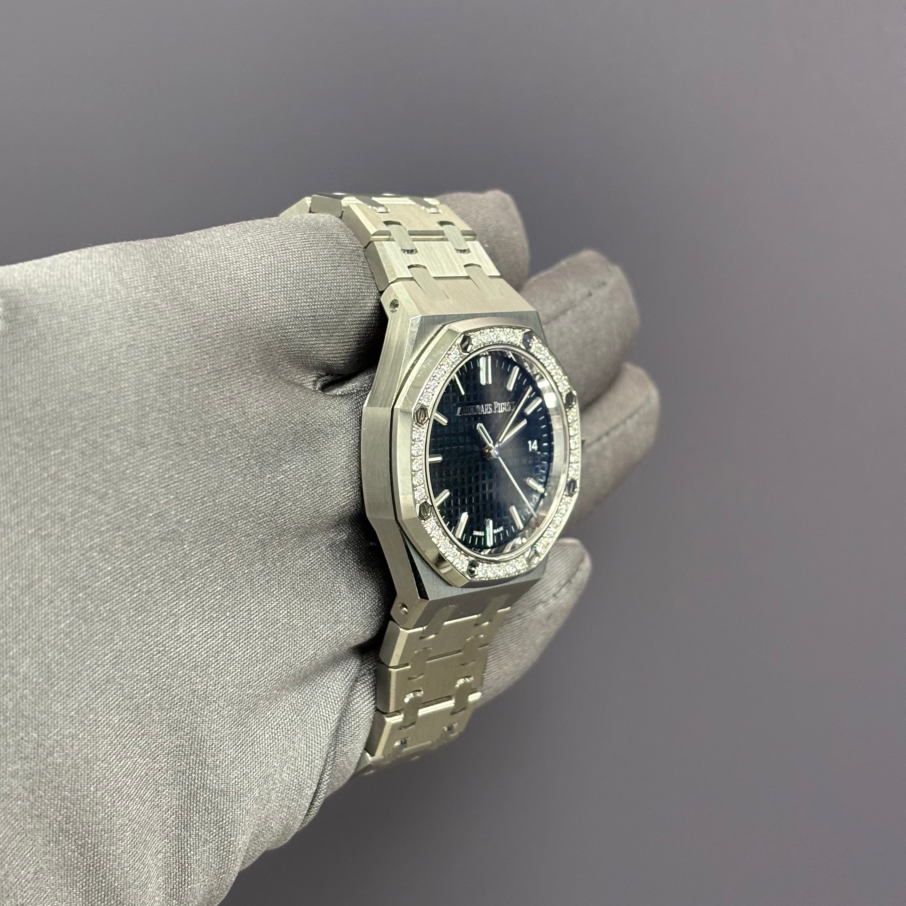 Audemars Piguet Royal Oak 34mm Blue Dial Watch Ref# 77451ST.ZZ.1361ST.04 - Happy Jewelers Fine Jewelry Lifetime Warranty