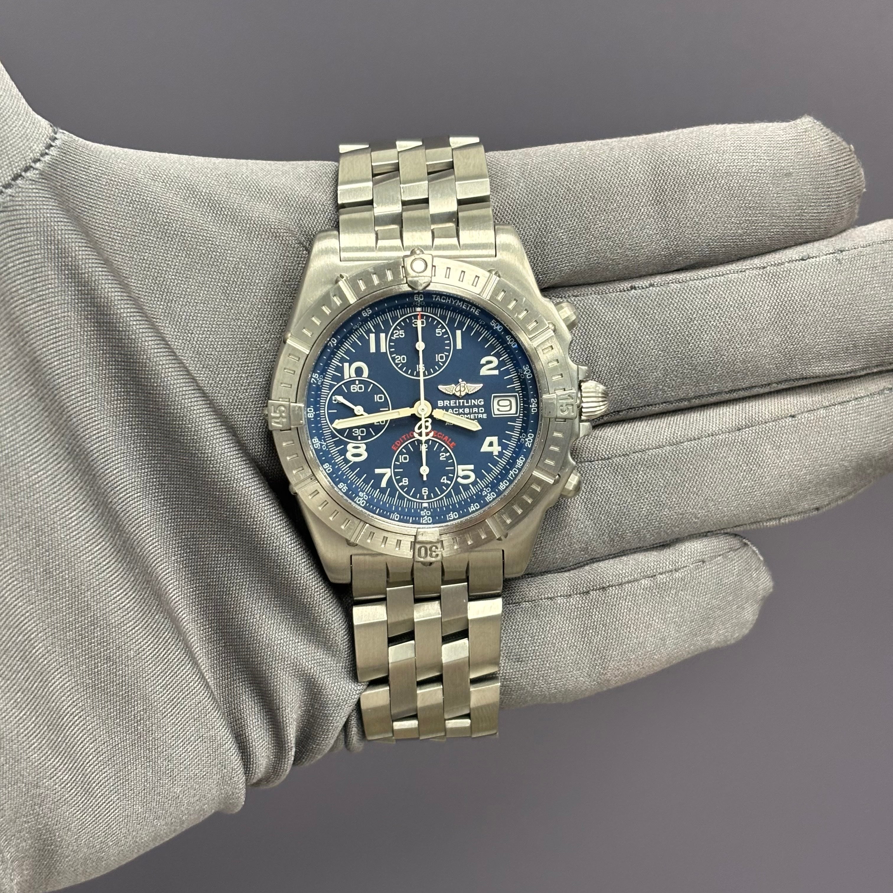 Breitling Chronomat 40mm Blue Dial Watch Ref# A13353 - Happy Jewelers Fine Jewelry Lifetime Warranty