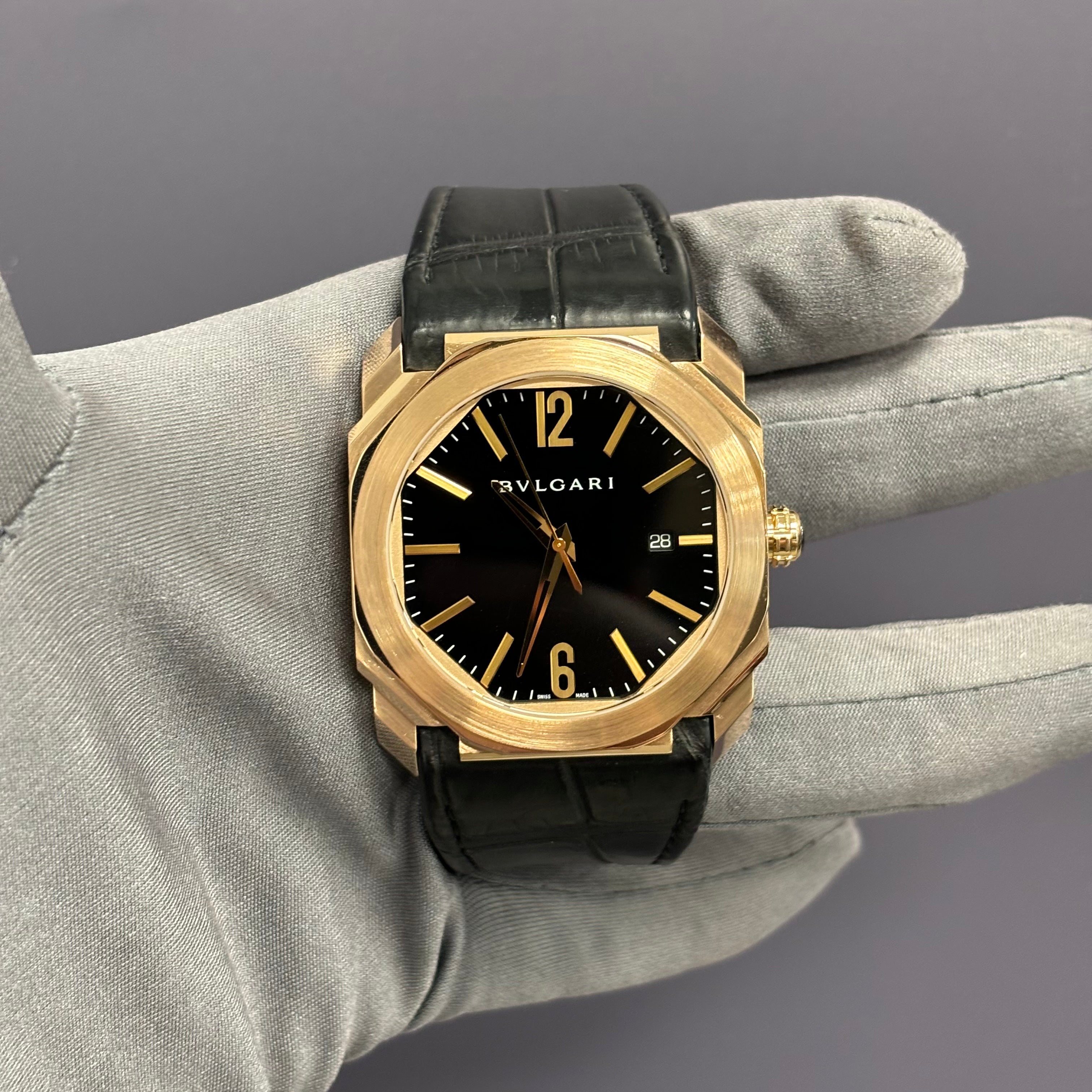 Bvlgari Octo 41mm Rose Gold Black Dial Ref# 102250 BGO P 41 G - Happy Jewelers Fine Jewelry Lifetime Warranty