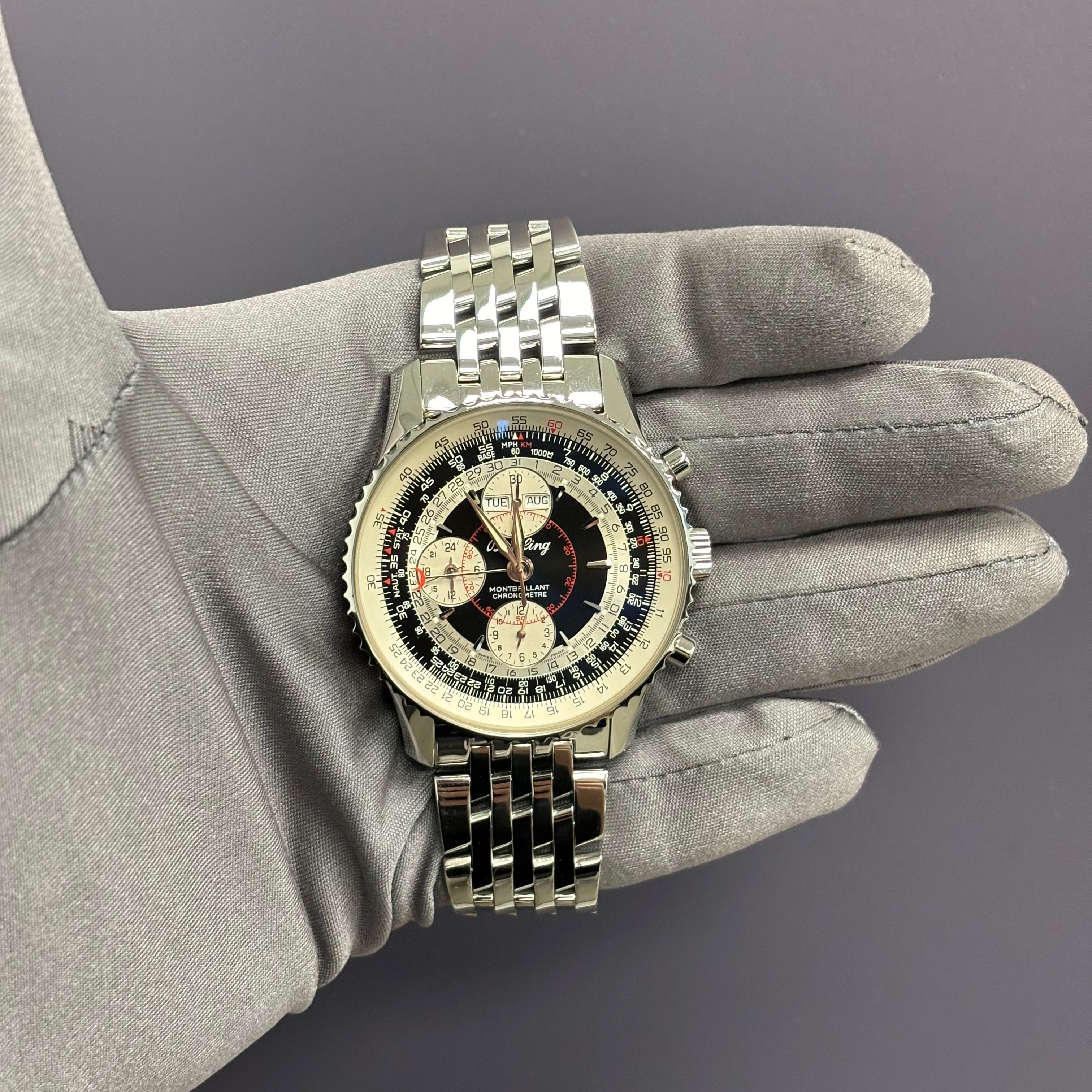 Breitling Montbrillant 43mm Black/Silver Dial Watch Ref# A21330 - Happy Jewelers Fine Jewelry Lifetime Warranty