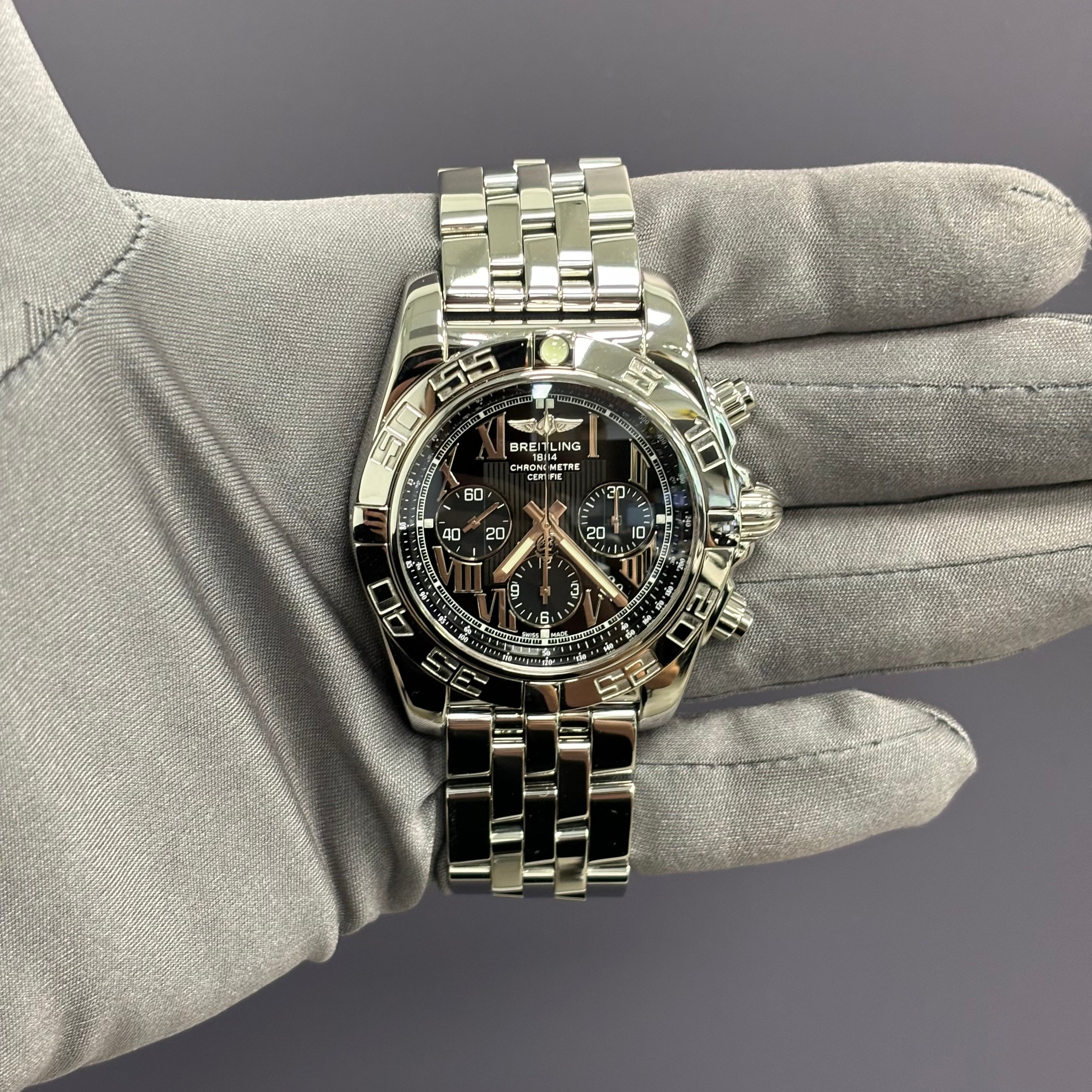 Breitling Chronomat 44mm Black Dial Watch Ref# AB0110 - Happy Jewelers Fine Jewelry Lifetime Warranty