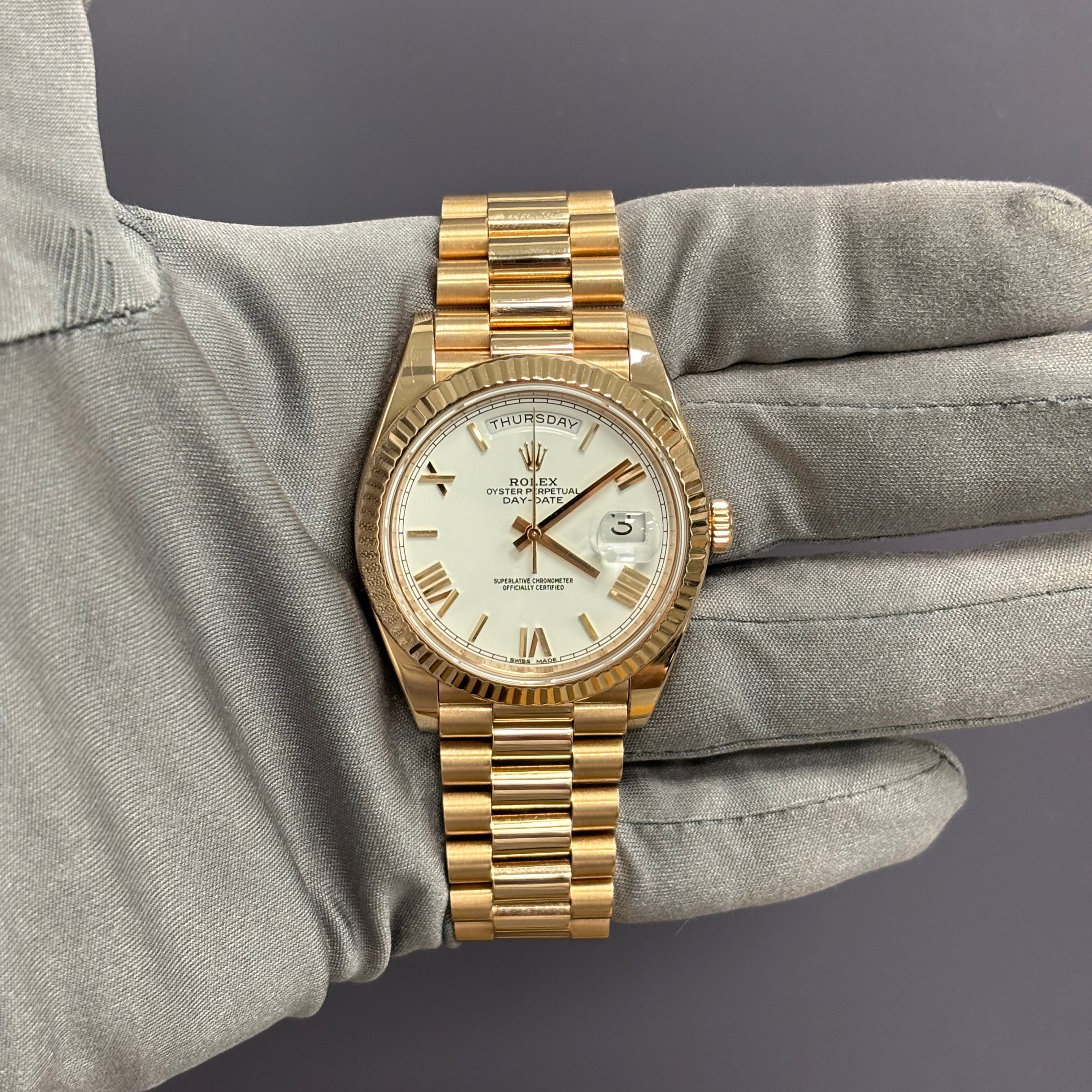 Rolex Day-Date 40mm White Dial Watch Ref# 228235 - Happy Jewelers Fine Jewelry Lifetime Warranty