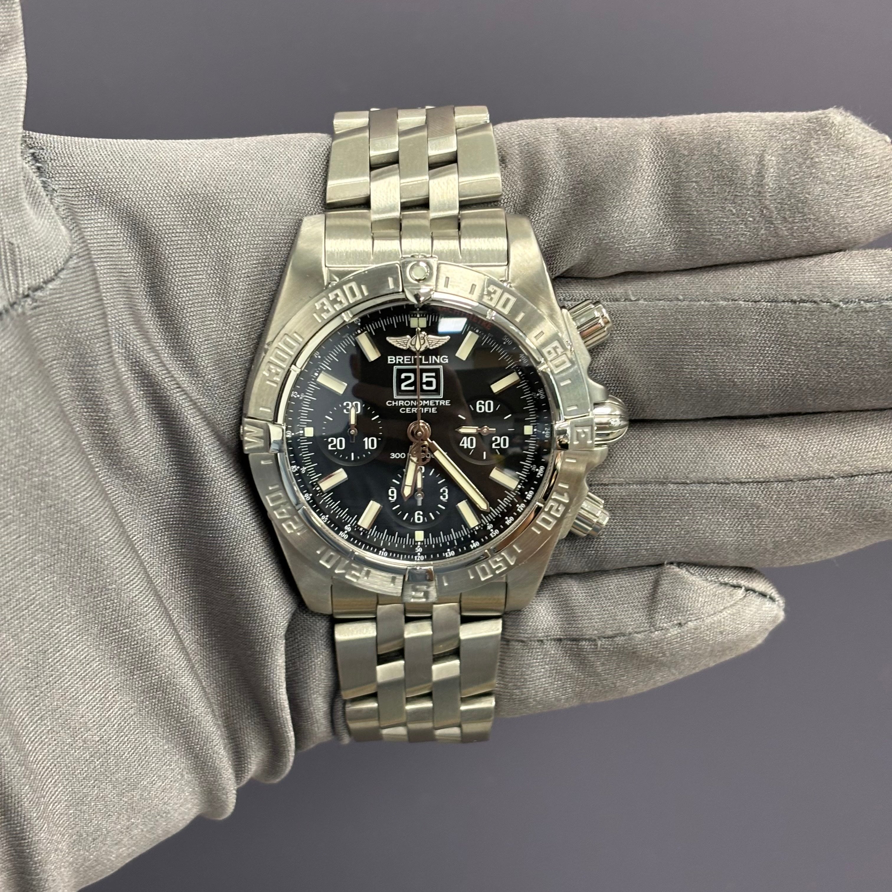 Breitling Chronomat 43mm Black Dial Watch Ref# A44359 - Happy Jewelers Fine Jewelry Lifetime Warranty