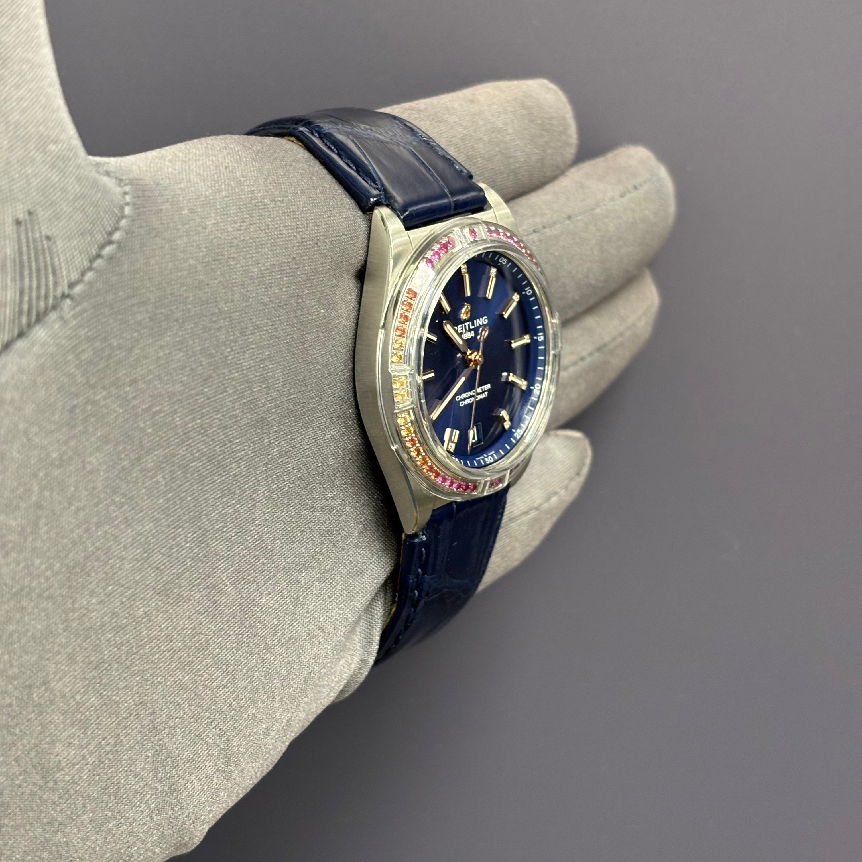 Breitling Chronomat 36mm Blue Dial Watch Ref# A10380 - Happy Jewelers Fine Jewelry Lifetime Warranty