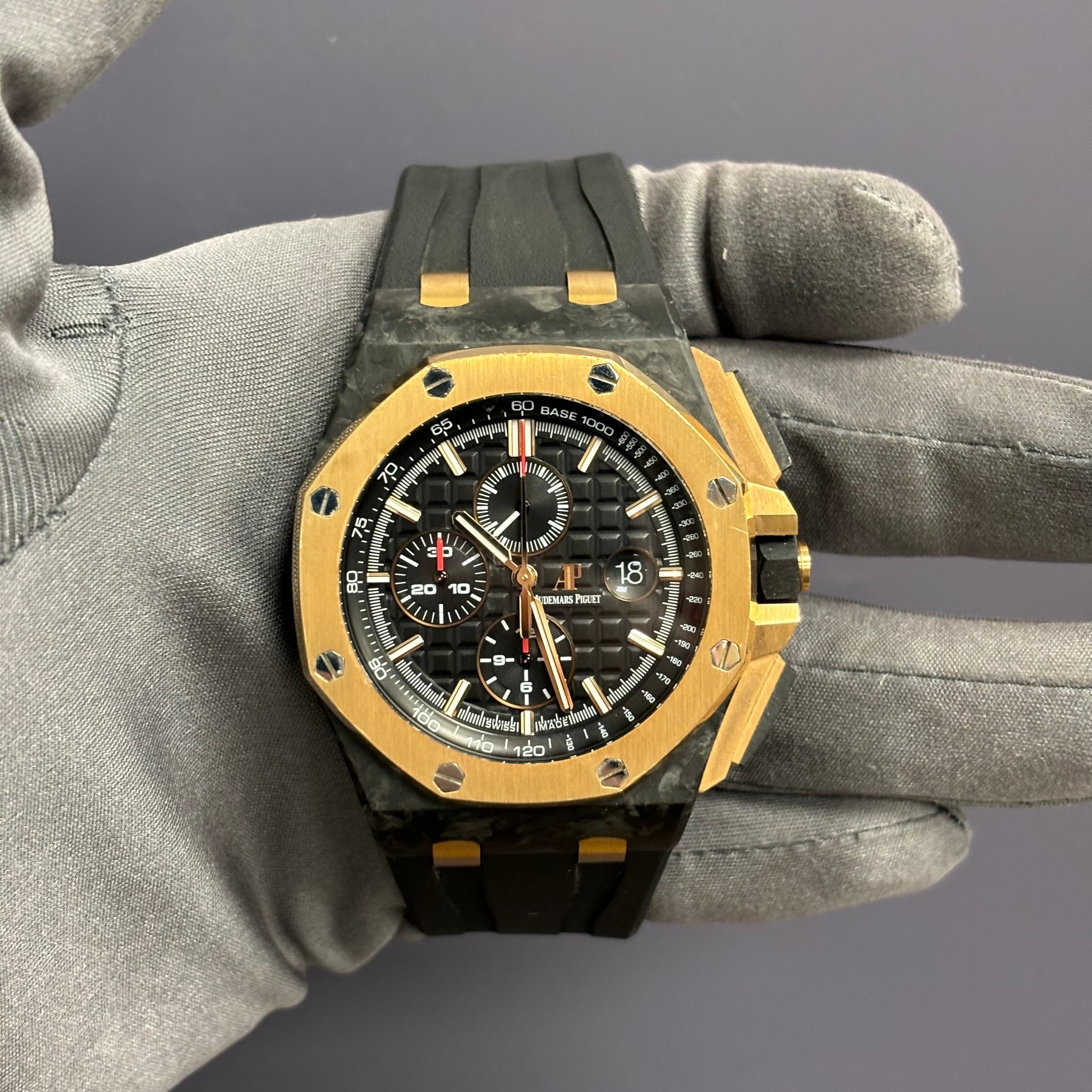 Audemars Piguet Royal Oak 44mm Black Dial Watch Ref# 26406FR.OO.A002CA.01 - Happy Jewelers Fine Jewelry Lifetime Warranty