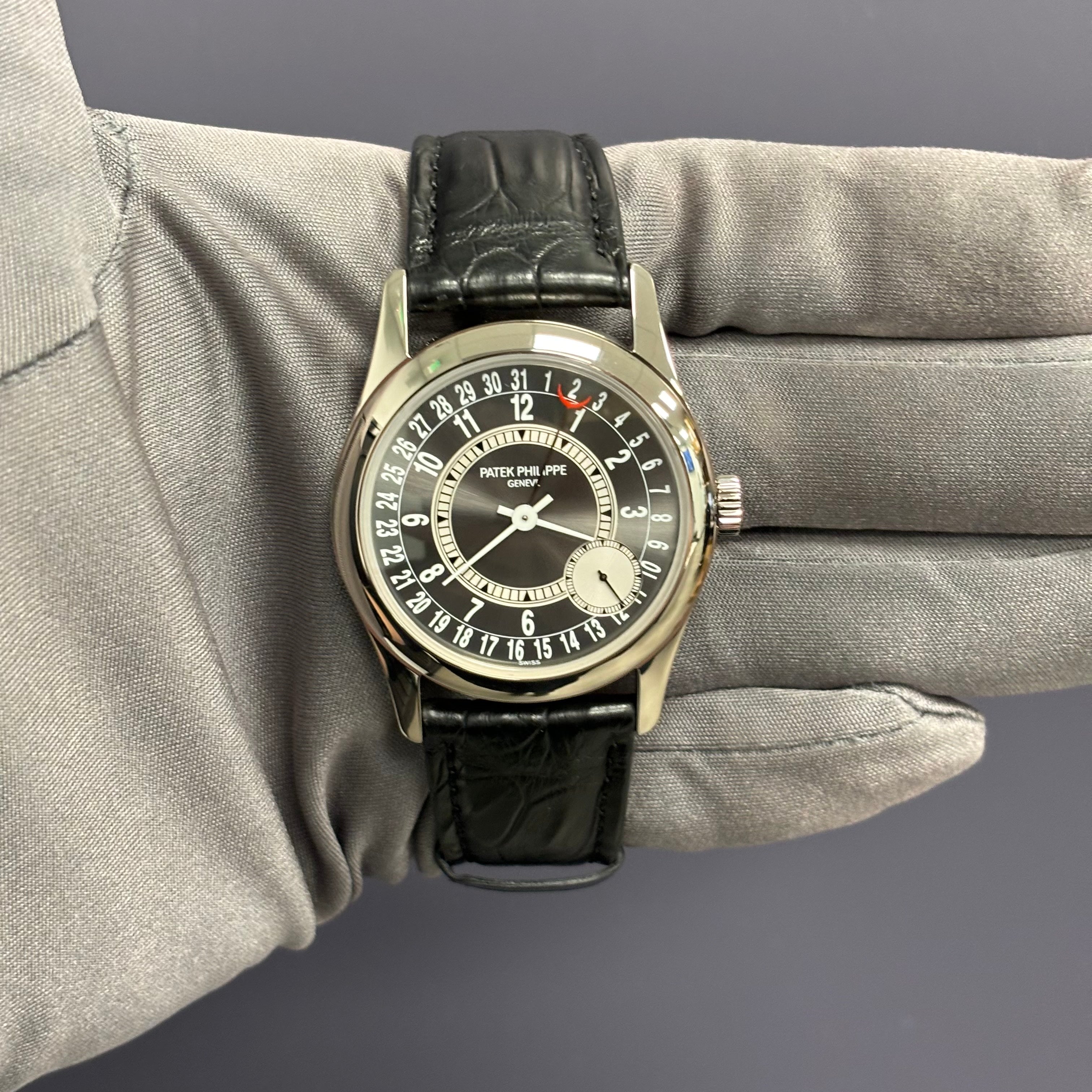 Patek Philippe Calatrava 37mm Grey Dial Watch Ref# 6000G-010 - Happy Jewelers Fine Jewelry Lifetime Warranty