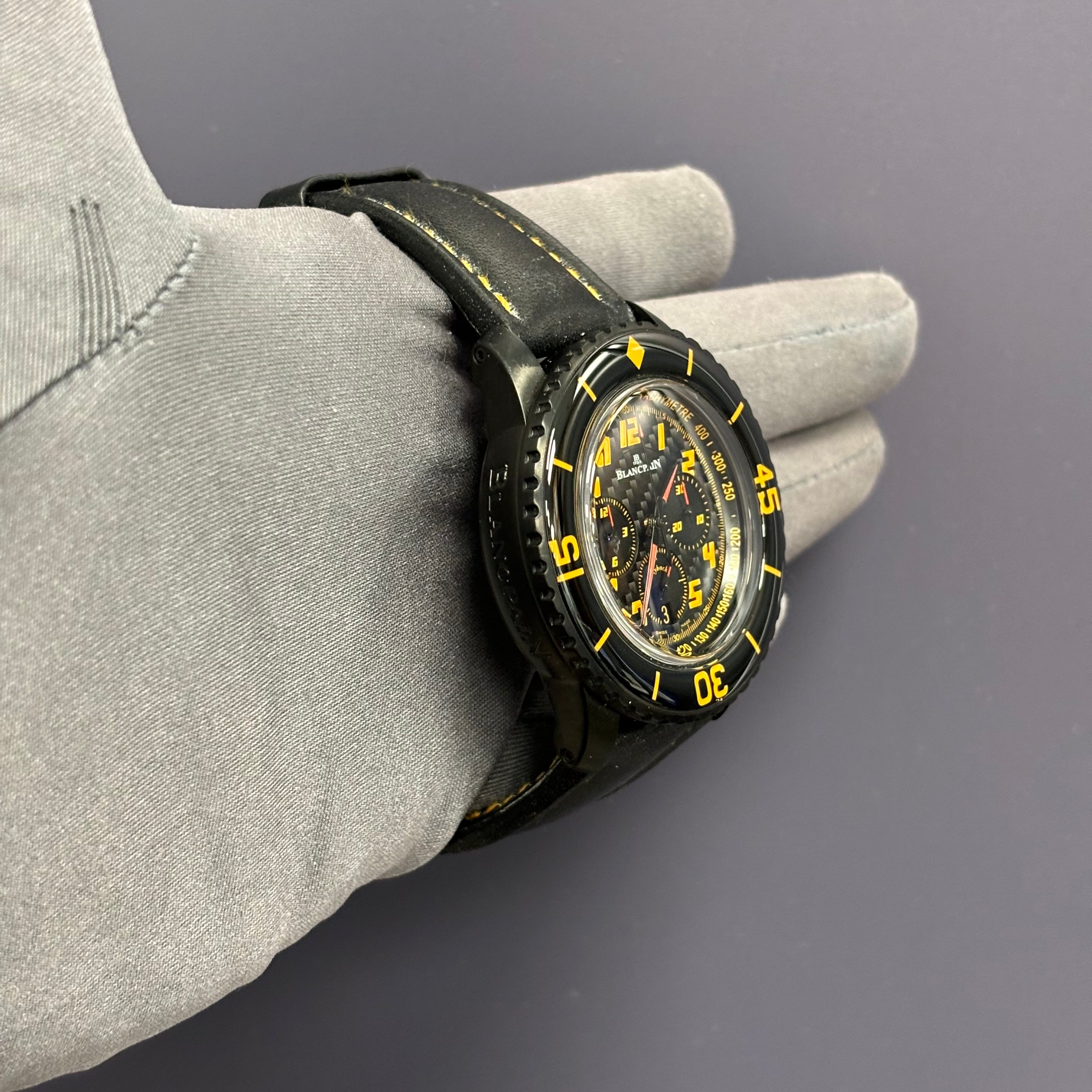 Blancpain Fifty Fathoms 45mm Carbon Dial Watch Ref# 5785F-11D03-63 - Happy Jewelers Fine Jewelry Lifetime Warranty